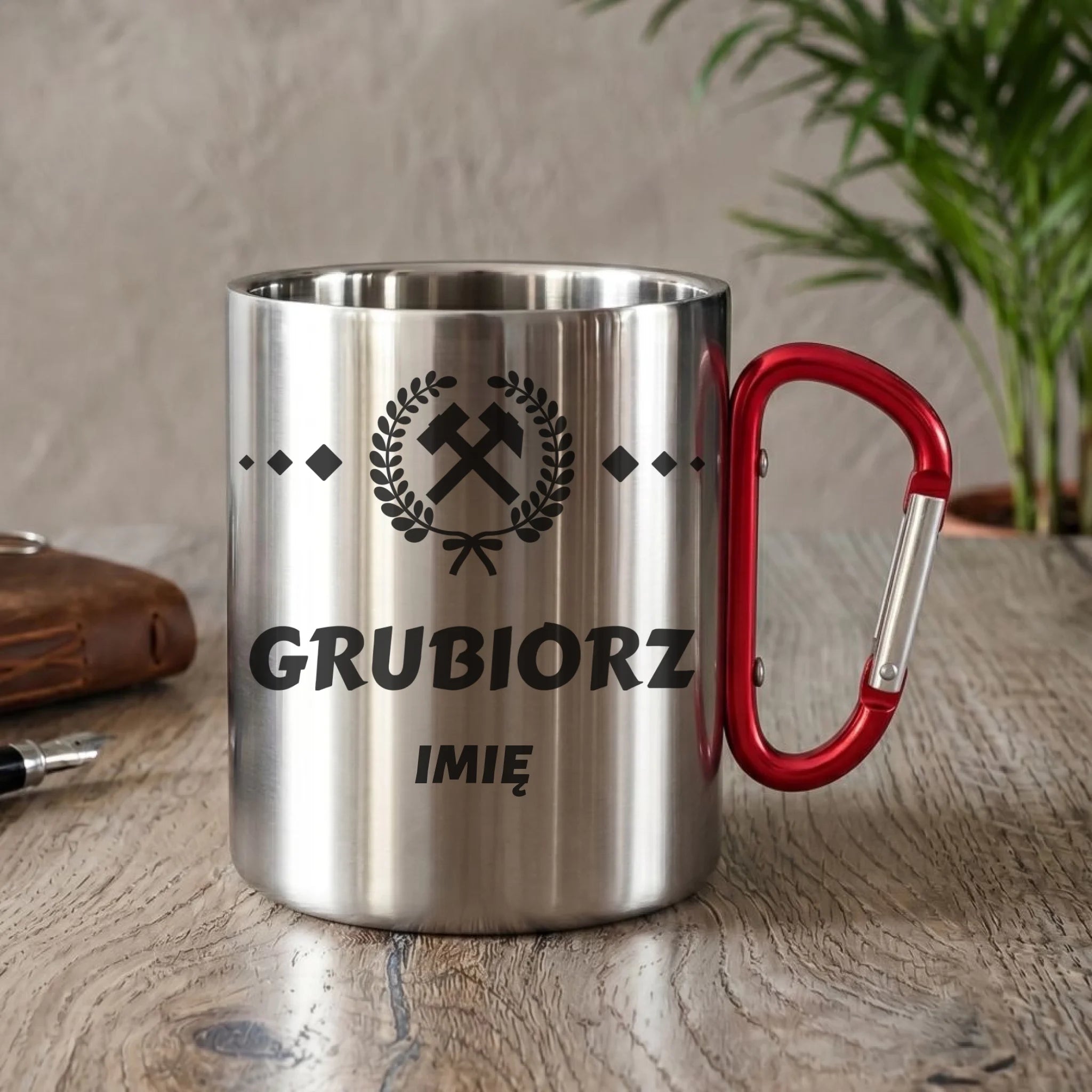 Kubek metalowy - prezent dla górnika - Grubiorz - personalizowany G03 - StoryCups.pl