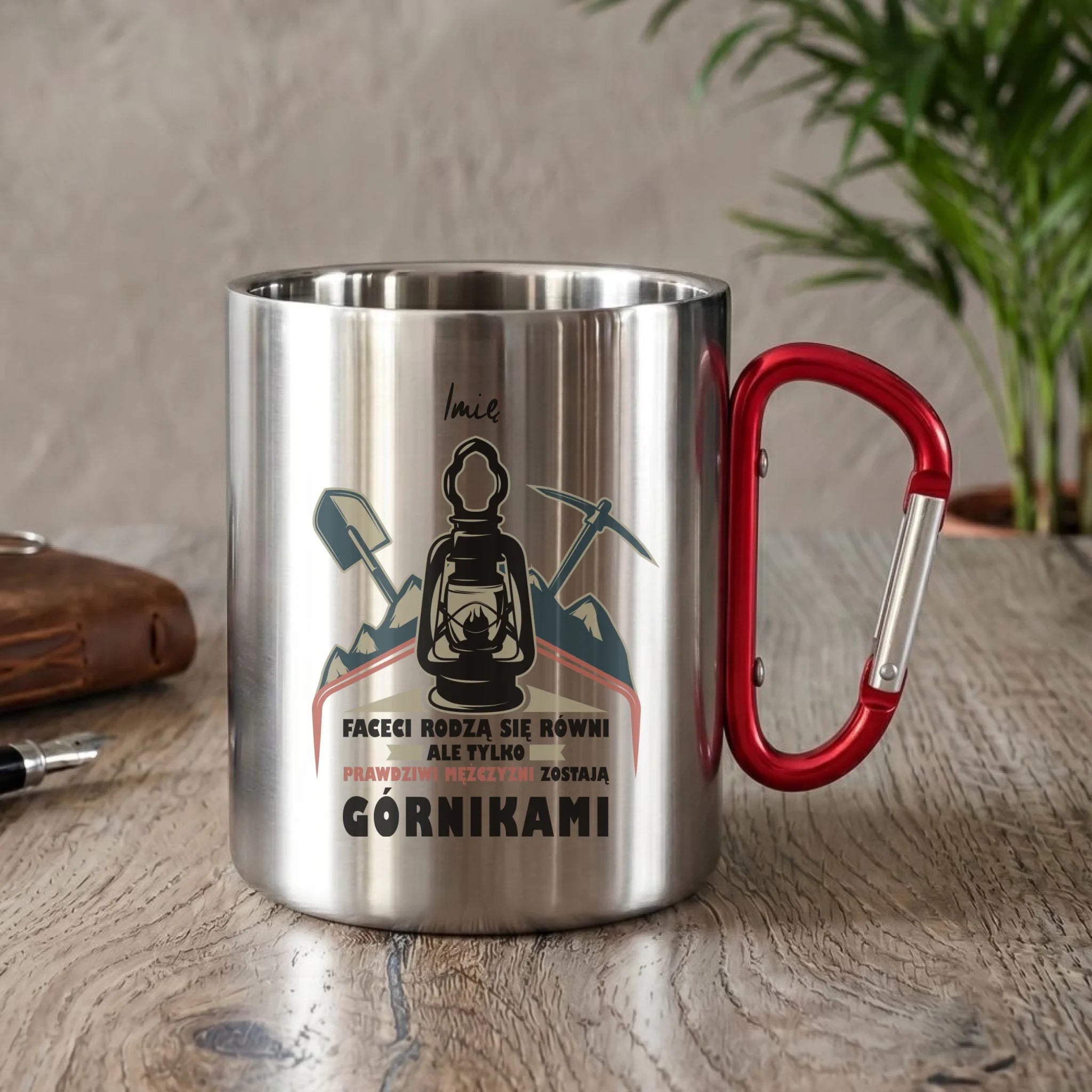 Kubek metalowy - prezent dla górnika - Prawdziwi mężczyźni zostają górnikami - personalizowany G08 - StoryCups.pl