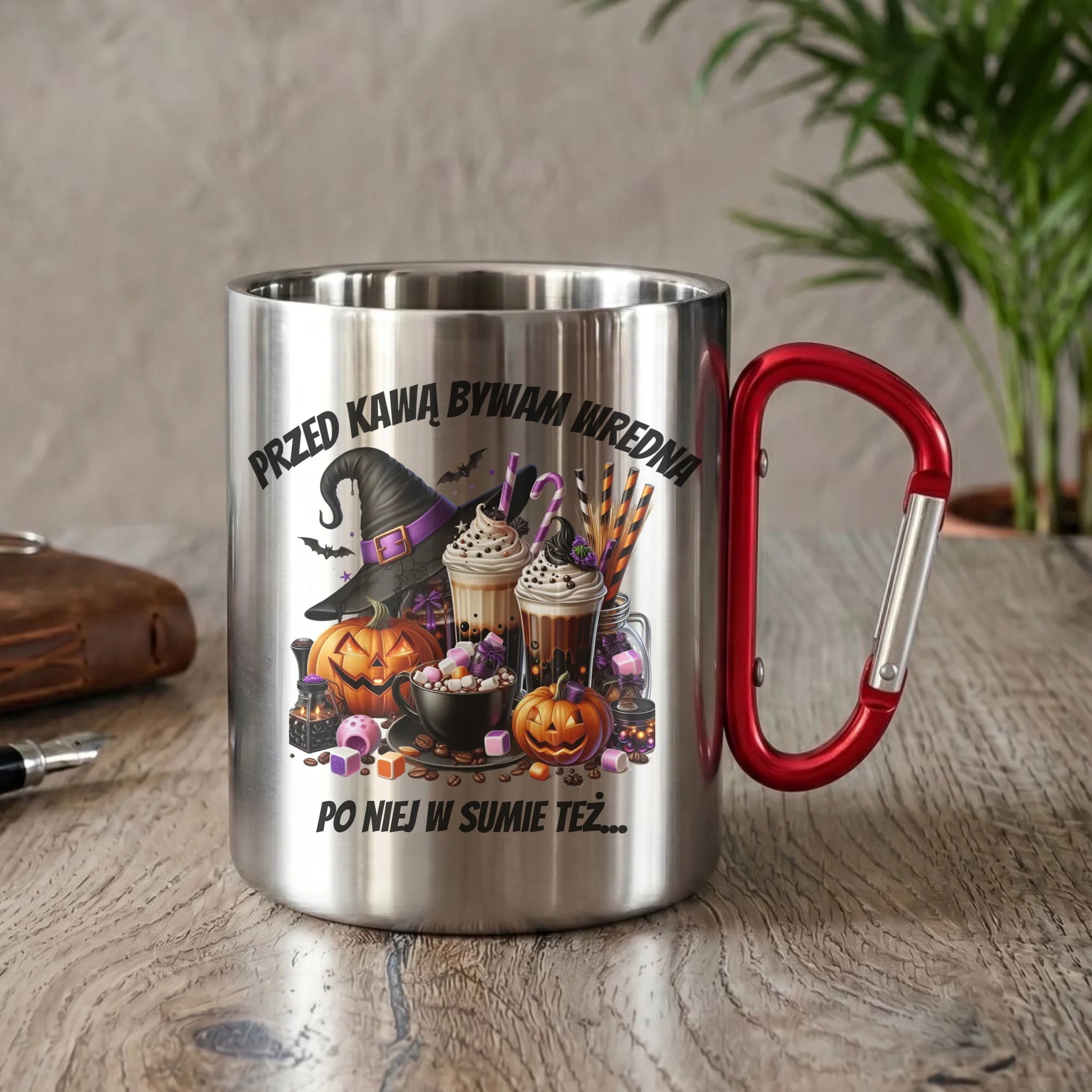 Kubek metalowy Halloween – Przed kawą bywam wredna, po niej w sumie też HL30 - StoryCups.pl