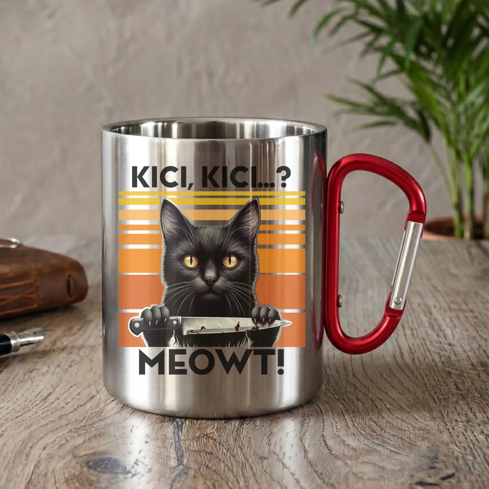 Kubek metalowy - Kot z nożem - Kici, kici... MEOWT! HL17 - StoryCups.pl