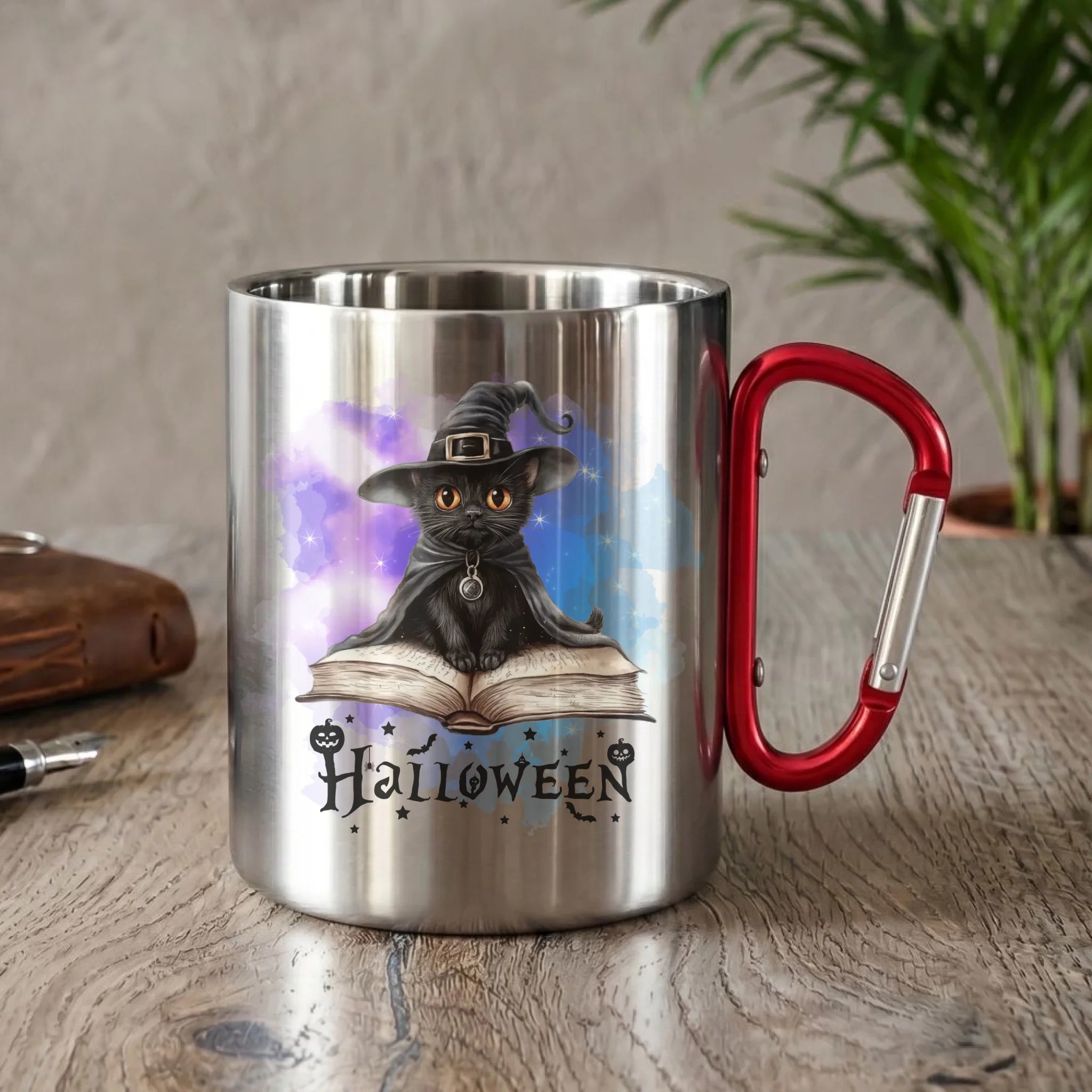 Kubek metalowy na Halloween - Kot Czarodziej HL06 - StoryCups.pl