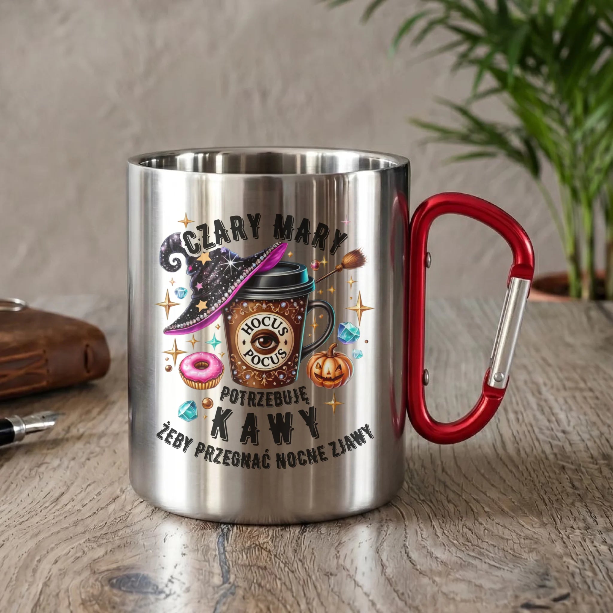 Kubek metalowy na Halloween - Potrzebuję kawy HL03 - StoryCups.pl