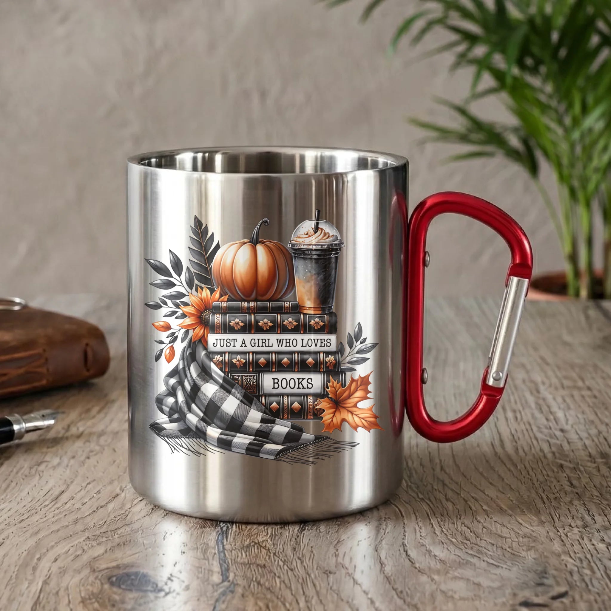 Kubek metalowy jesieniara - Książkara - prezent dla miłośniczki czytania książek JS13 - StoryCups.pl