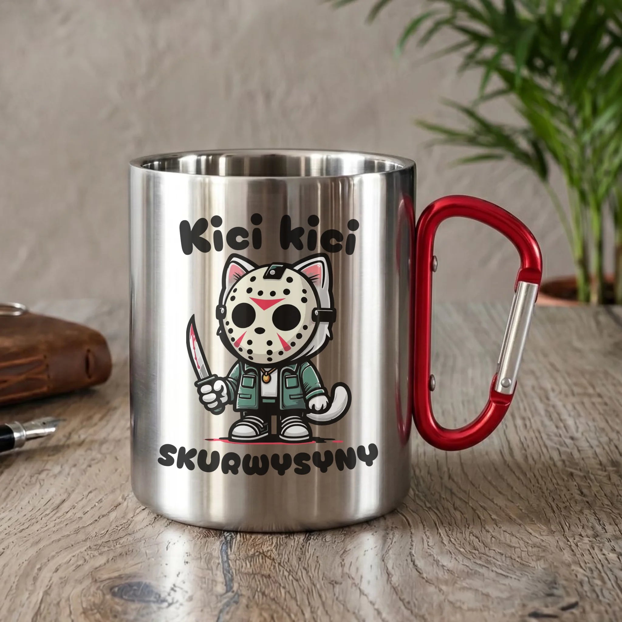 Kubek metalowy na Halloween - Kici kici sk*rwysyny - bez cenzury HL28 - StoryCups.pl