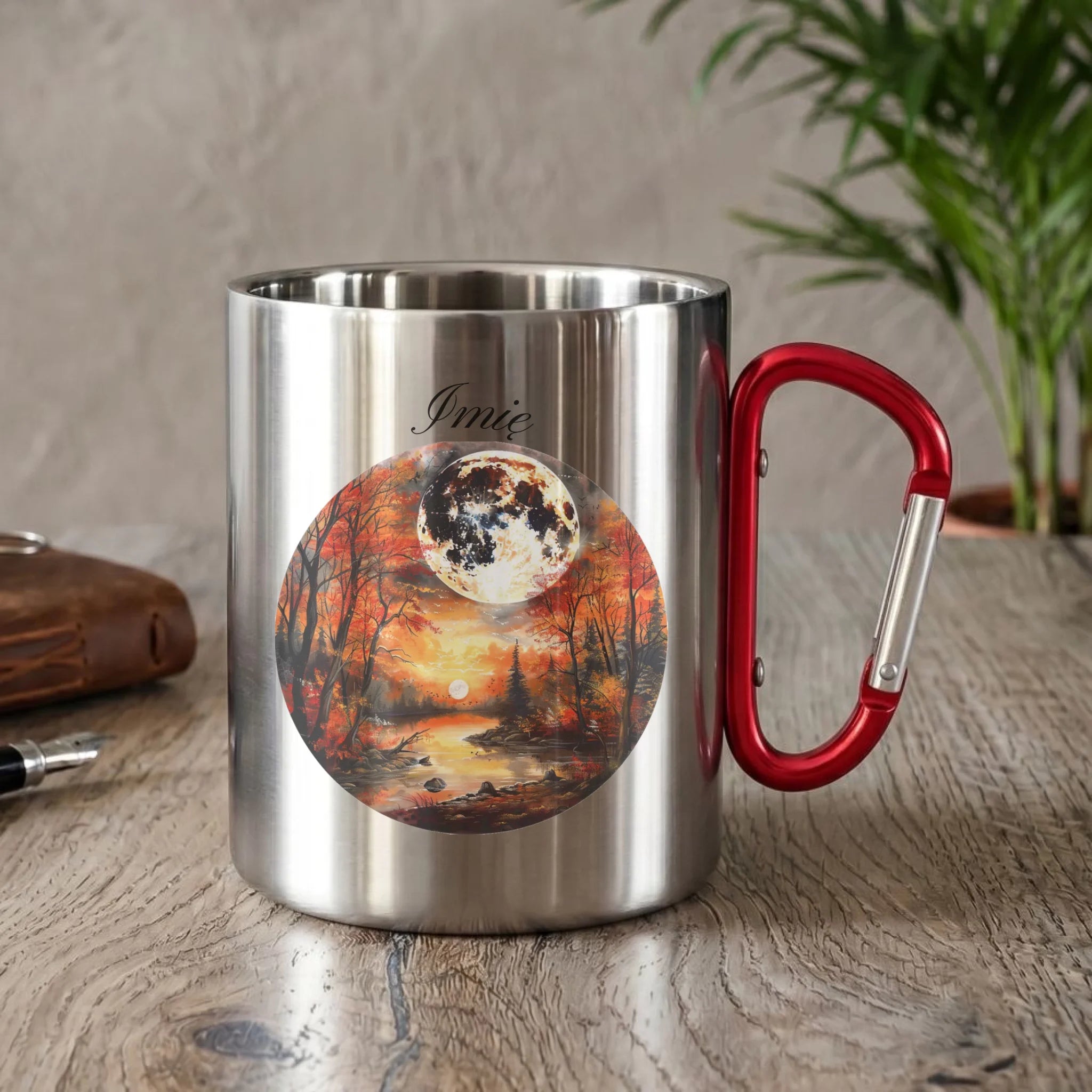 Kubek metalowy jesieniara - Pełnia księżyca - personalizowany JS10 - StoryCups.pl
