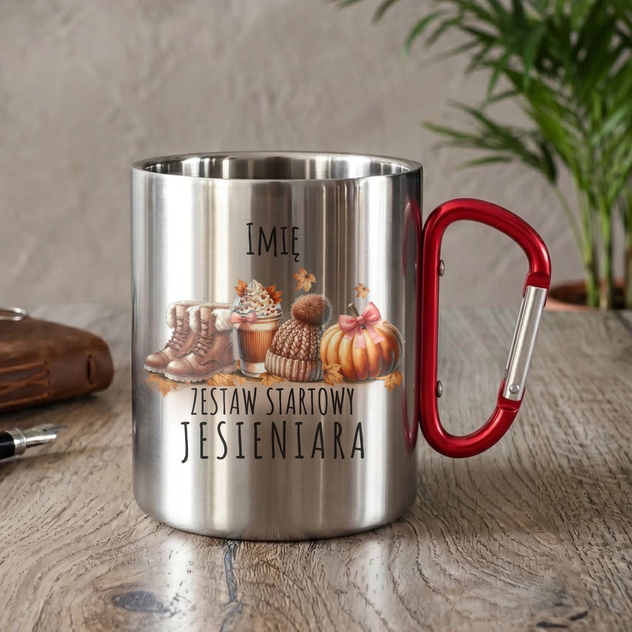 Kubek metalowy jesieniara – Zestaw startowy - personalizowany JS05 - StoryCups.pl