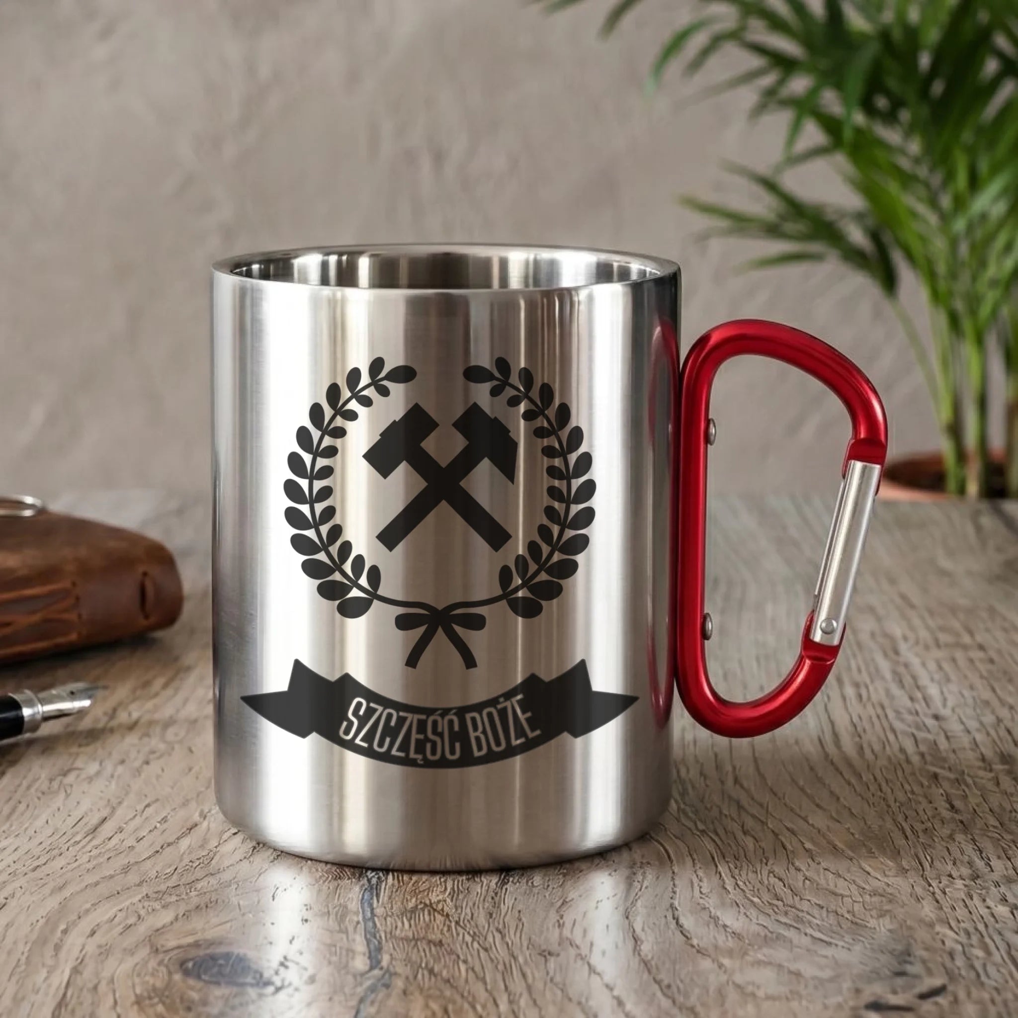 Kubek metalowy - prezent dla górnika - Szczęść Boże G02 - StoryCups.pl