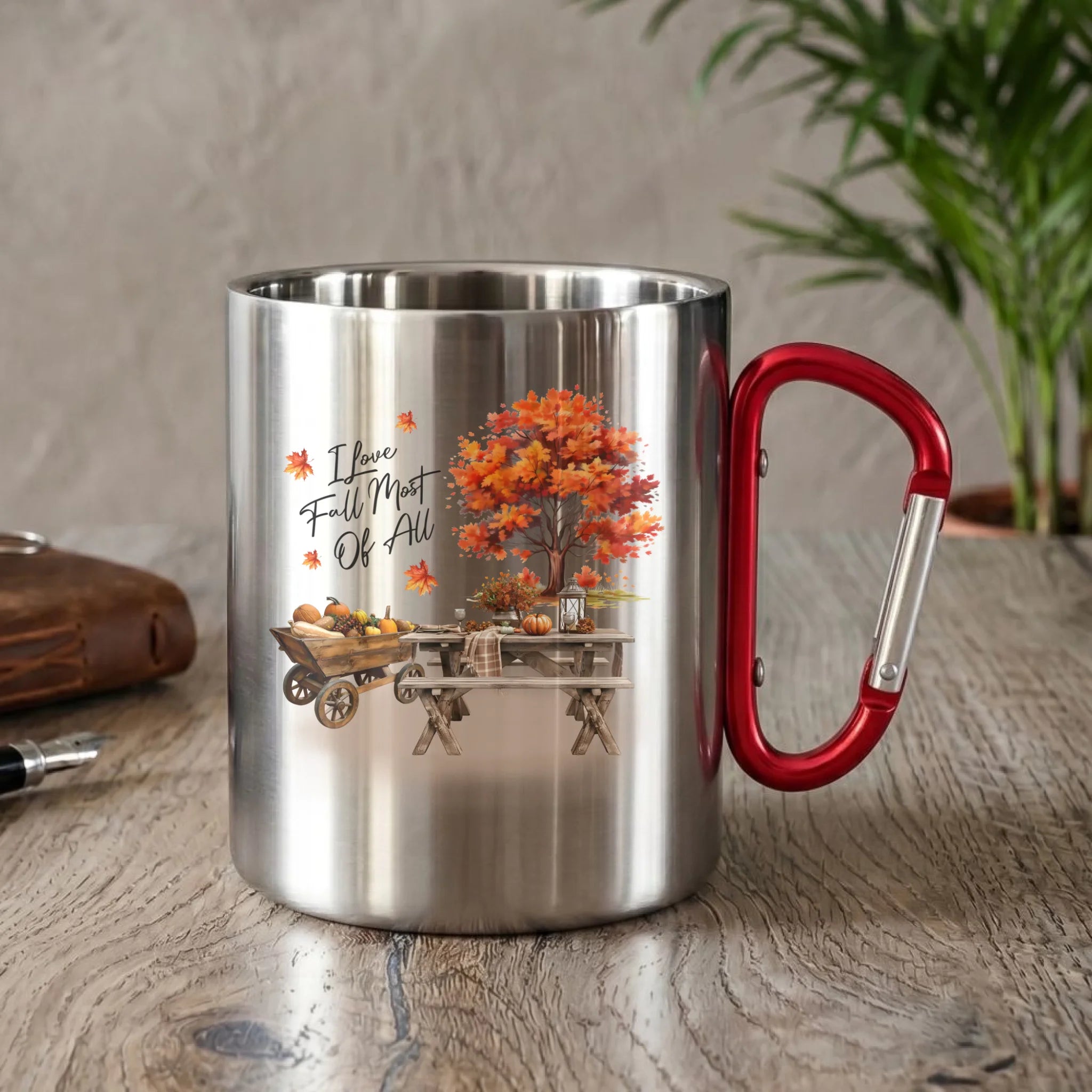 Kubek metalowy na jesień - Jesienny piknik z dyniami JS04 - StoryCups.pl