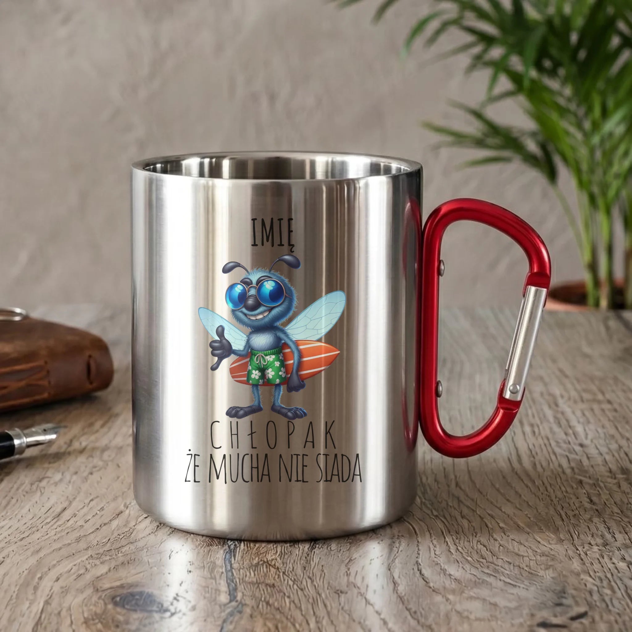 Kubek metalowy - prezent dla chłopaka - Mucha nie siada essa - personalizowany DCH29 - StoryCups.pl