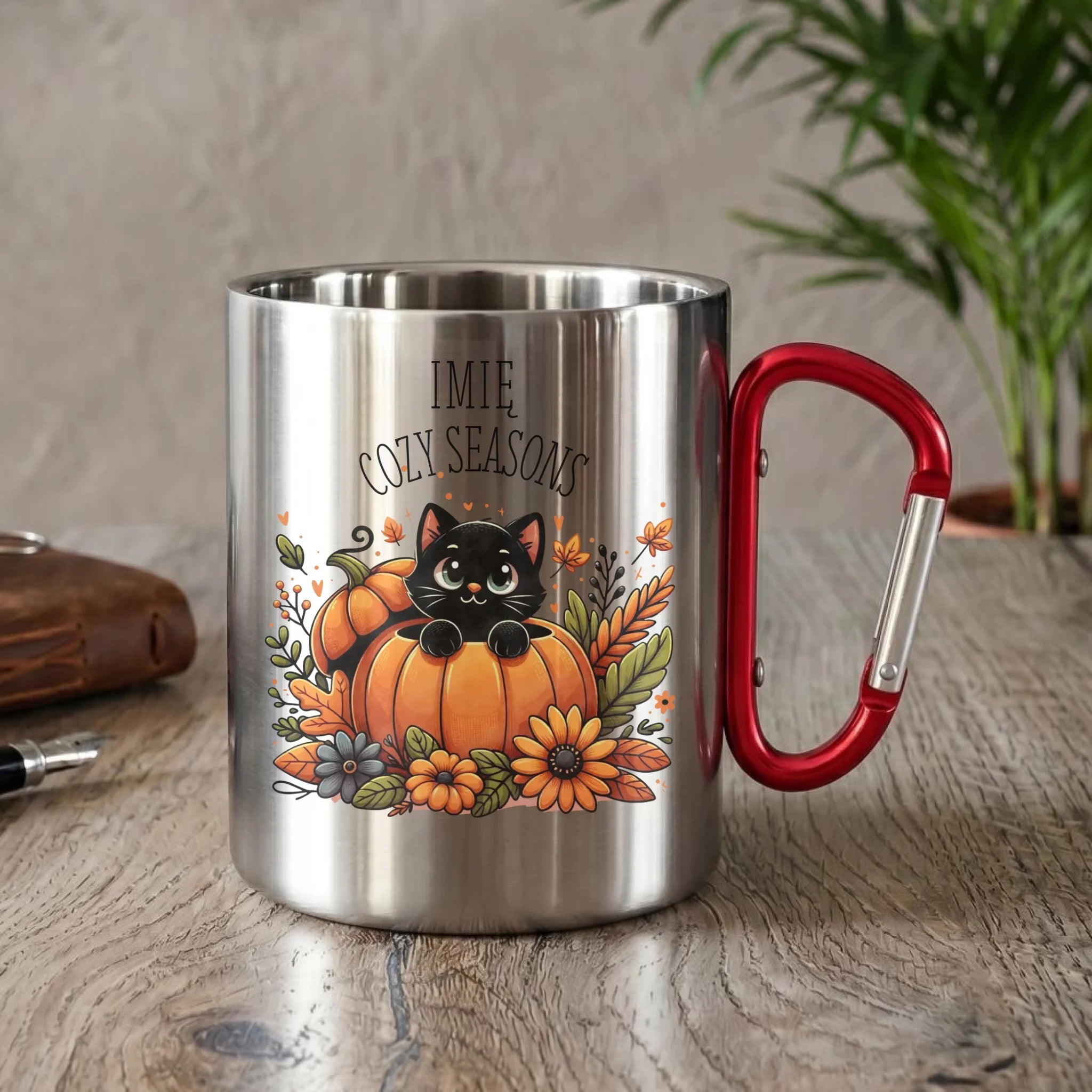 Kubek metalowy jesieniara - Cozy Seasons - personalizowany JS01 - StoryCups.pl