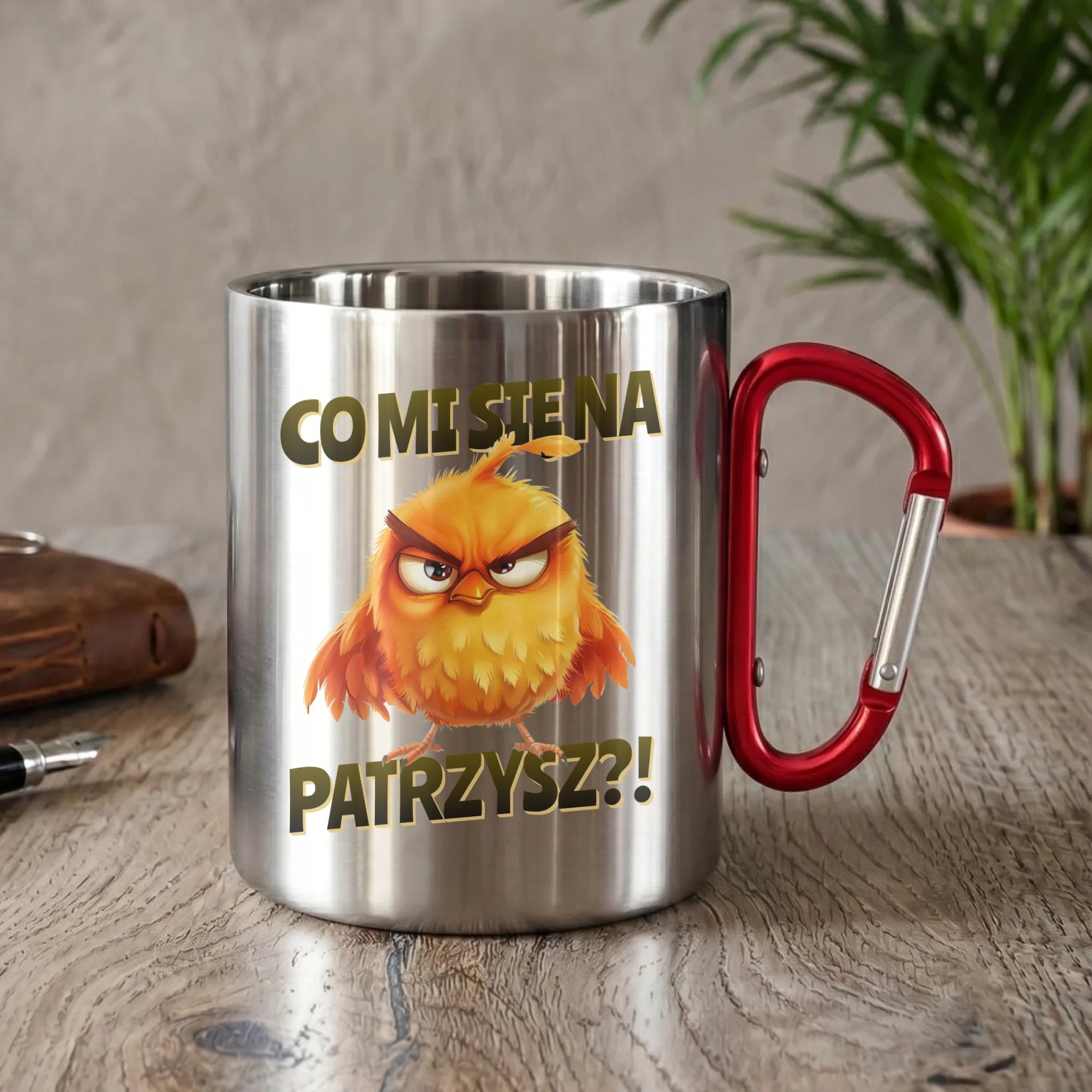 Kubek metalowy - Prezent dla chłopaka kolegi - Co mi się na ptaka patrzysz DCH24 - StoryCups.pl