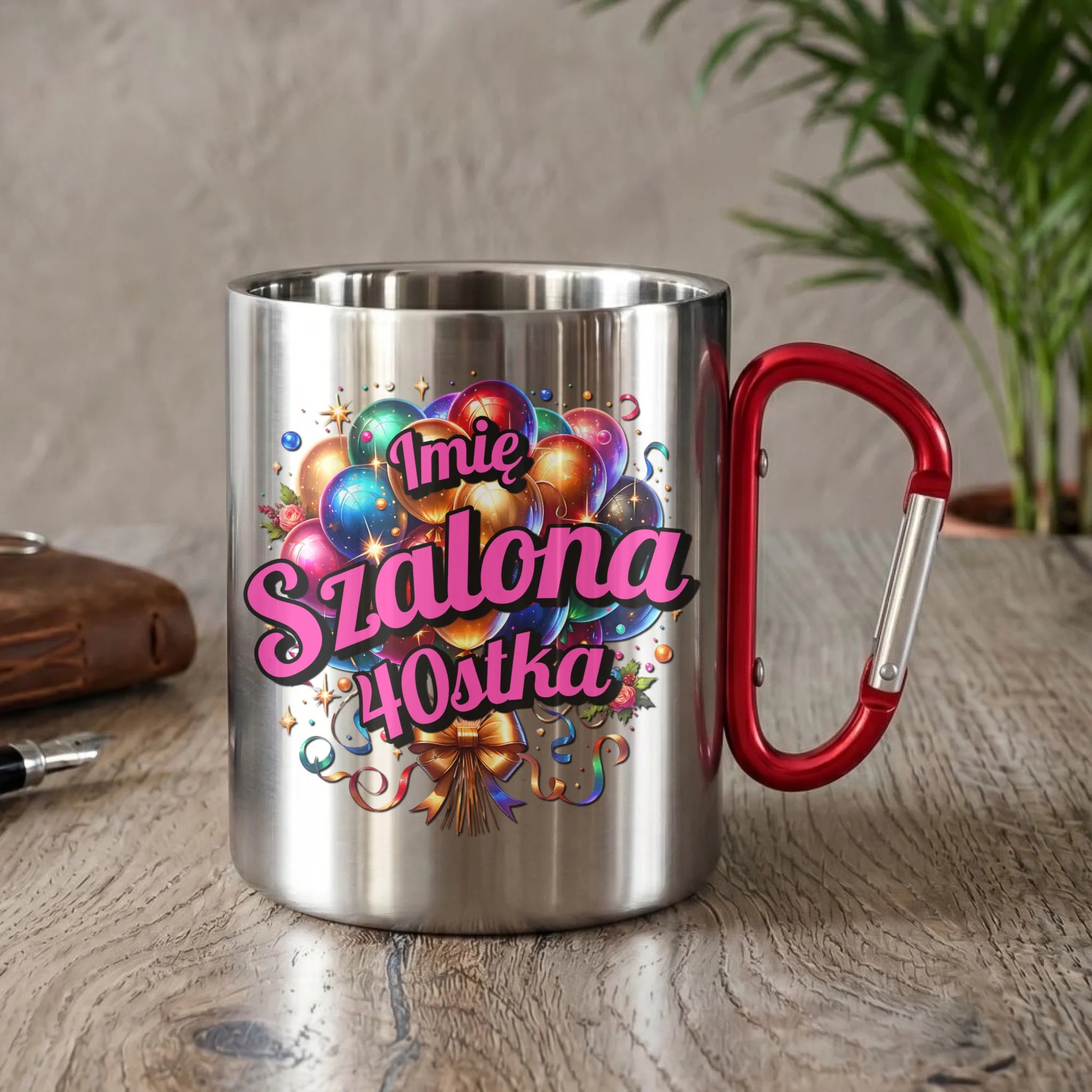 Szalona 40stka - personalizacja | Metalowy kubek na urodziny dla niej U14 - StoryCups.pl