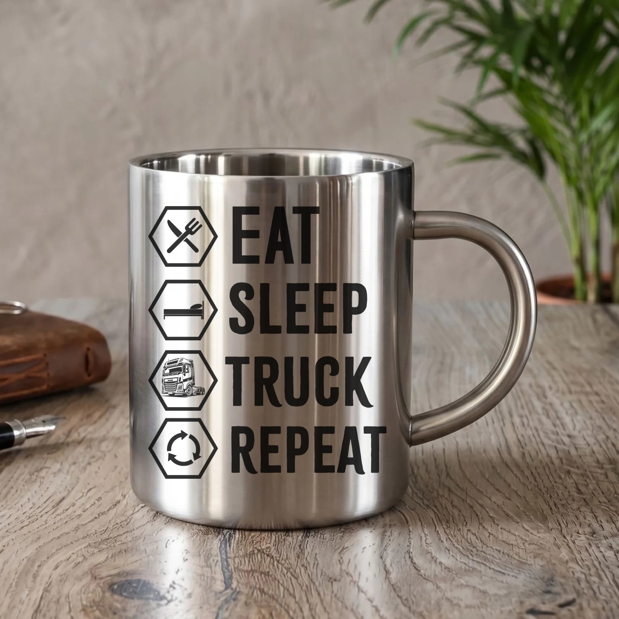 Kubek turystyczny dla kierowcy ciężarówki - Eat Sleep Truck Repeat ZKT05 - StoryCups.pl