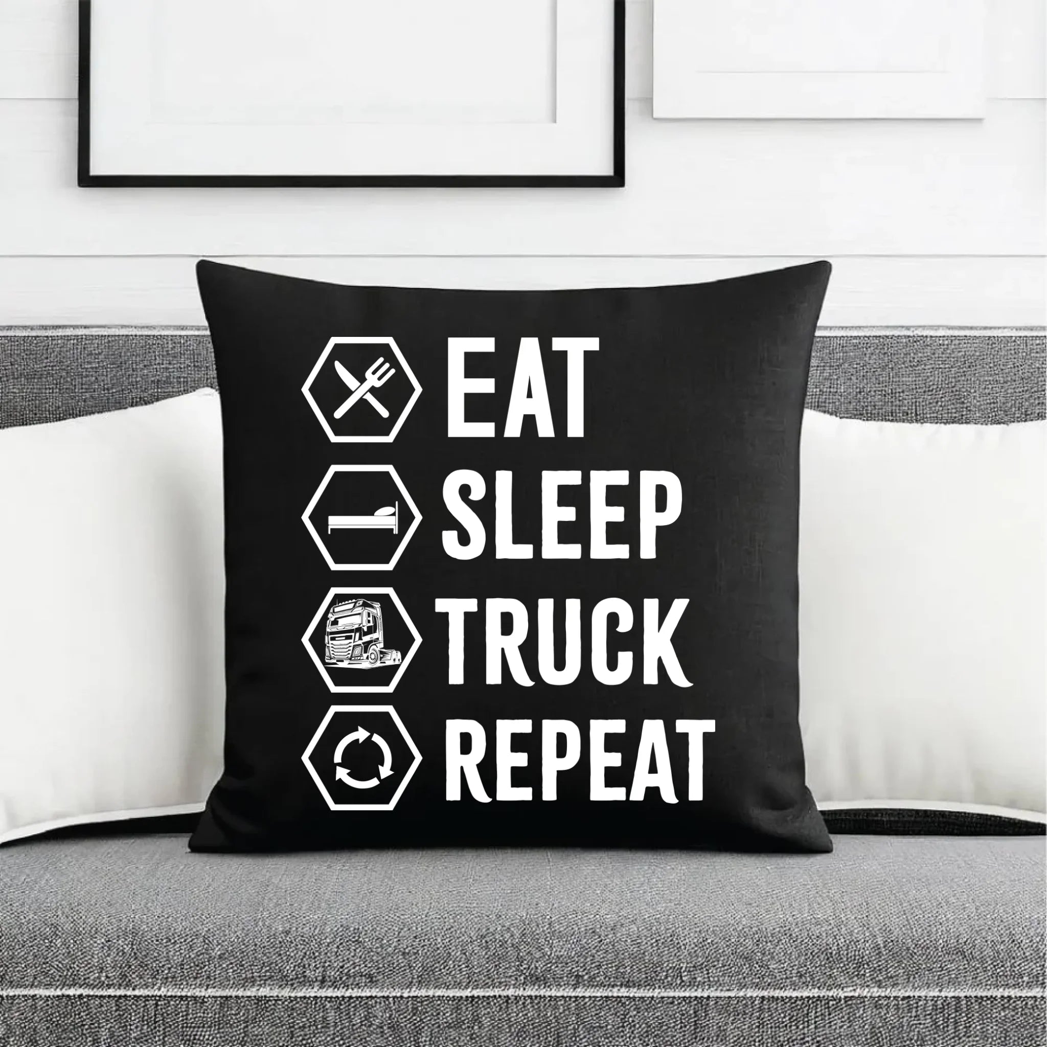 Poduszka dekoracyjna dla kierowcy ciężarówki - Eat Sleep Truck Repeat ZKT05 - StoryCups.pl