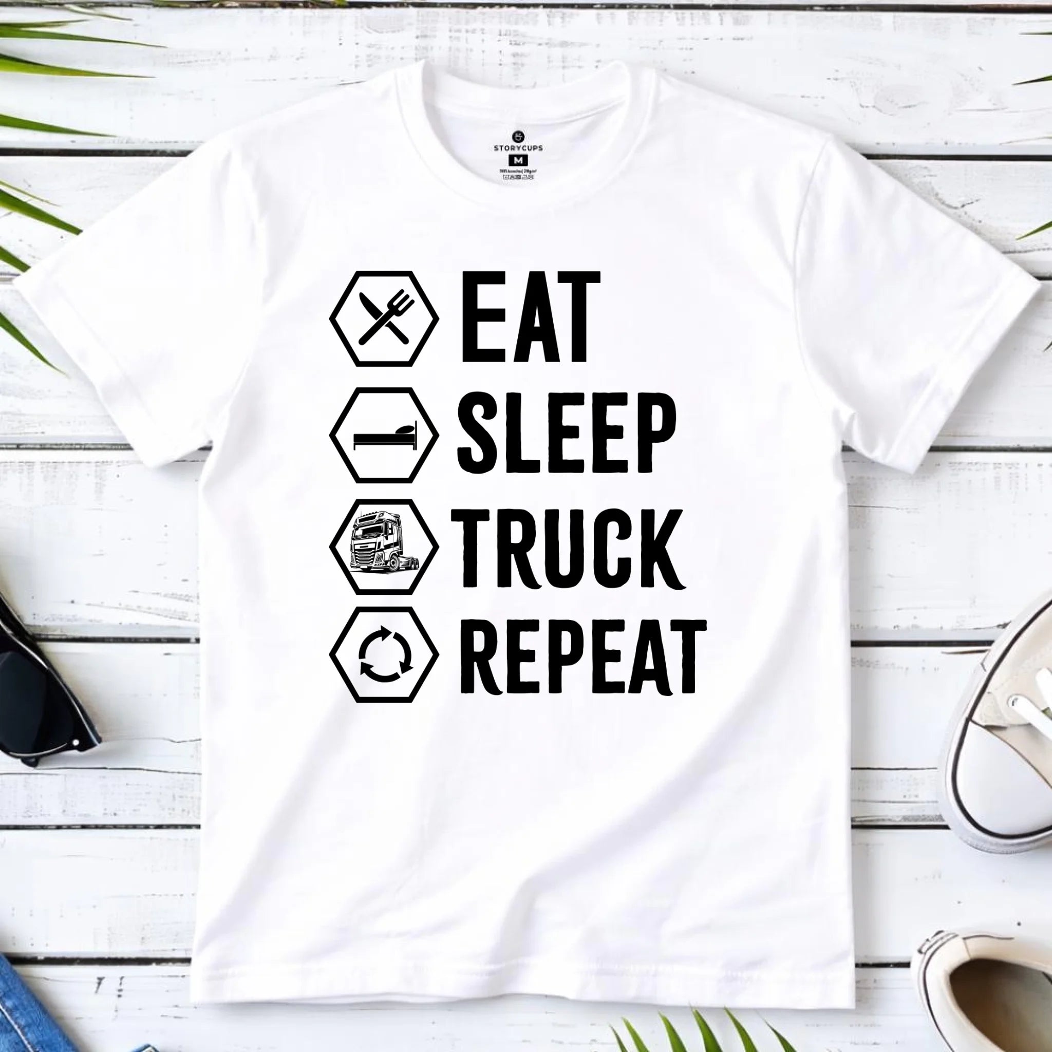 Koszulka męska dla kierowcy ciężarówki - Eat Sleep Truck Repeat ZKT05 - StoryCups.pl