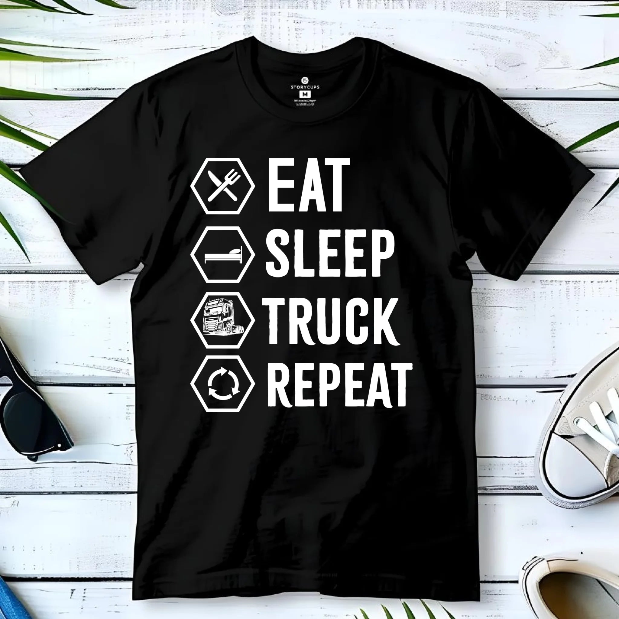 Koszulka męska dla kierowcy ciężarówki - Eat Sleep Truck Repeat ZKT05 - StoryCups.pl
