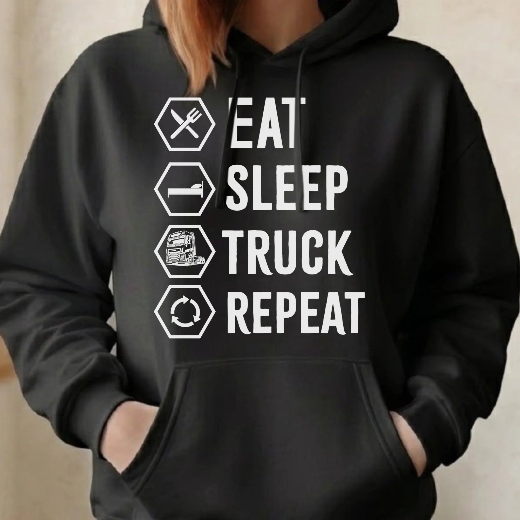 Bluza damska z kapturem dla kierowcy ciężarówki - Eat Sleep Truck Repeat ZKT05 - StoryCups.pl