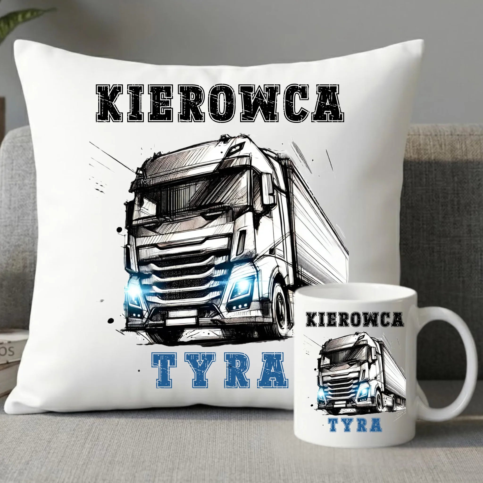 Zestaw poduszka i kubek dla zawodowego kierowcy - Kierowca tyra ZKT07 - StoryCups.pl