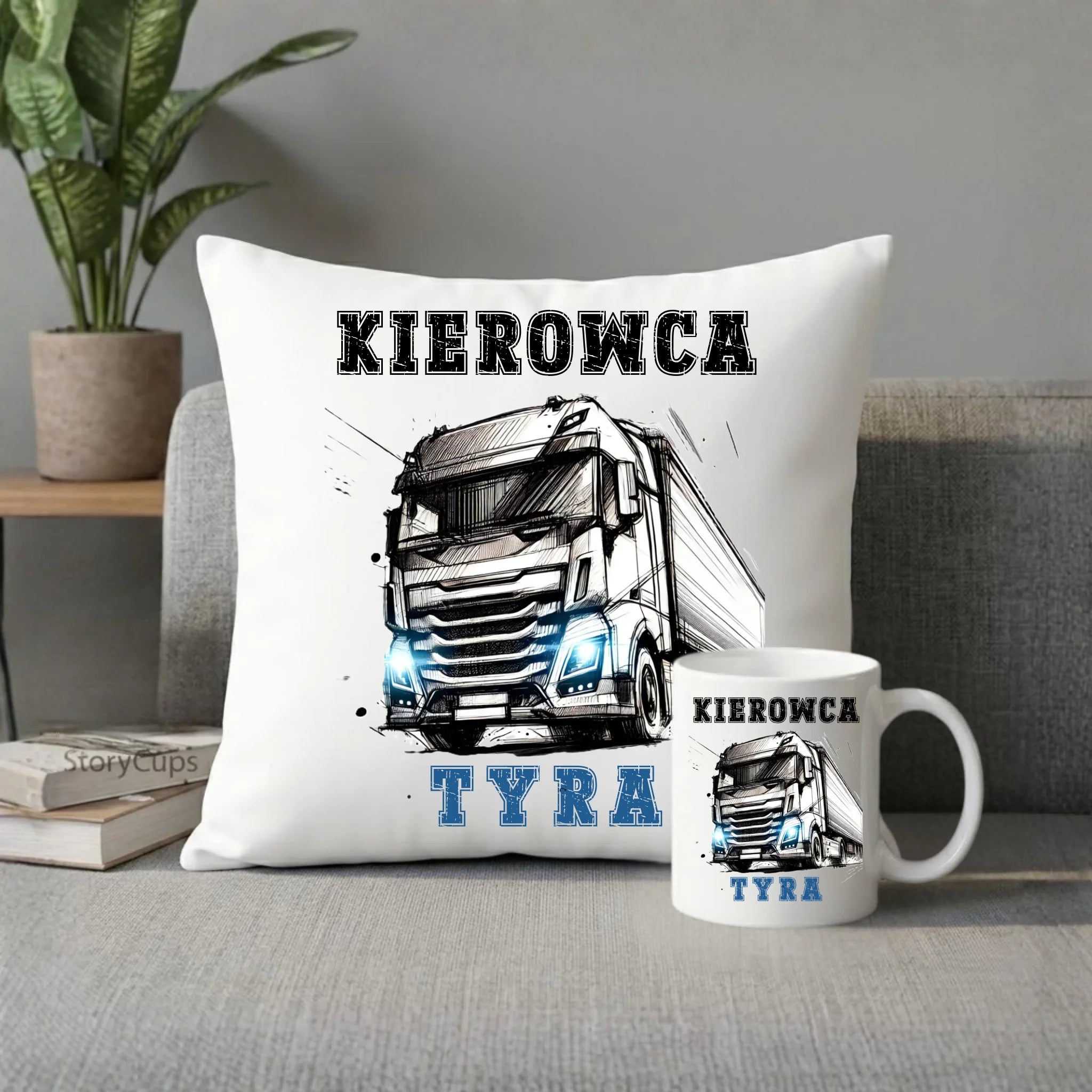 Zestaw poduszka i kubek dla zawodowego kierowcy - Kierowca tyra ZKT07 - StoryCups.pl