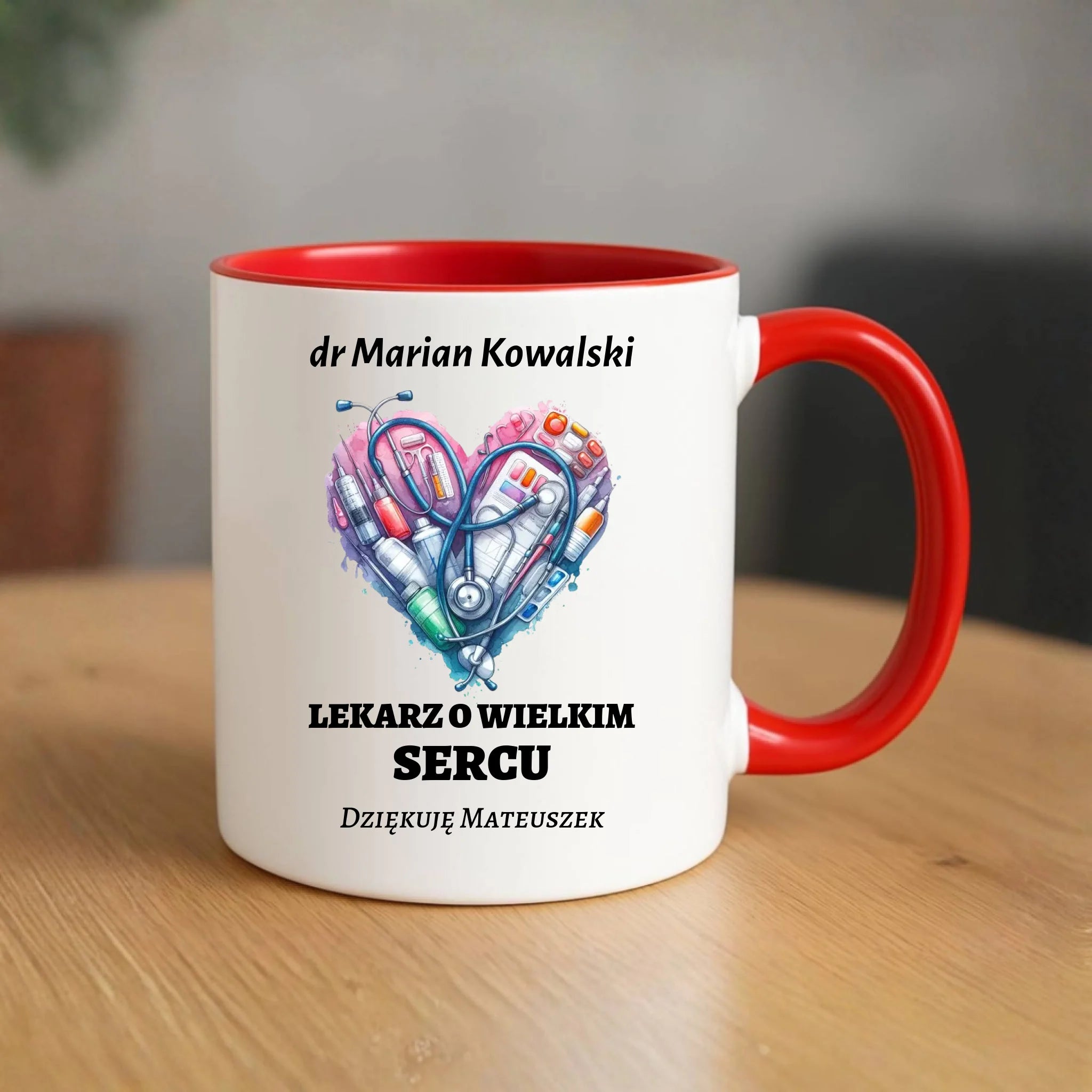 Kubek dla lekarza - Lekarz o wielkim sercu - personalizowany ZL02 - StoryCups.pl
