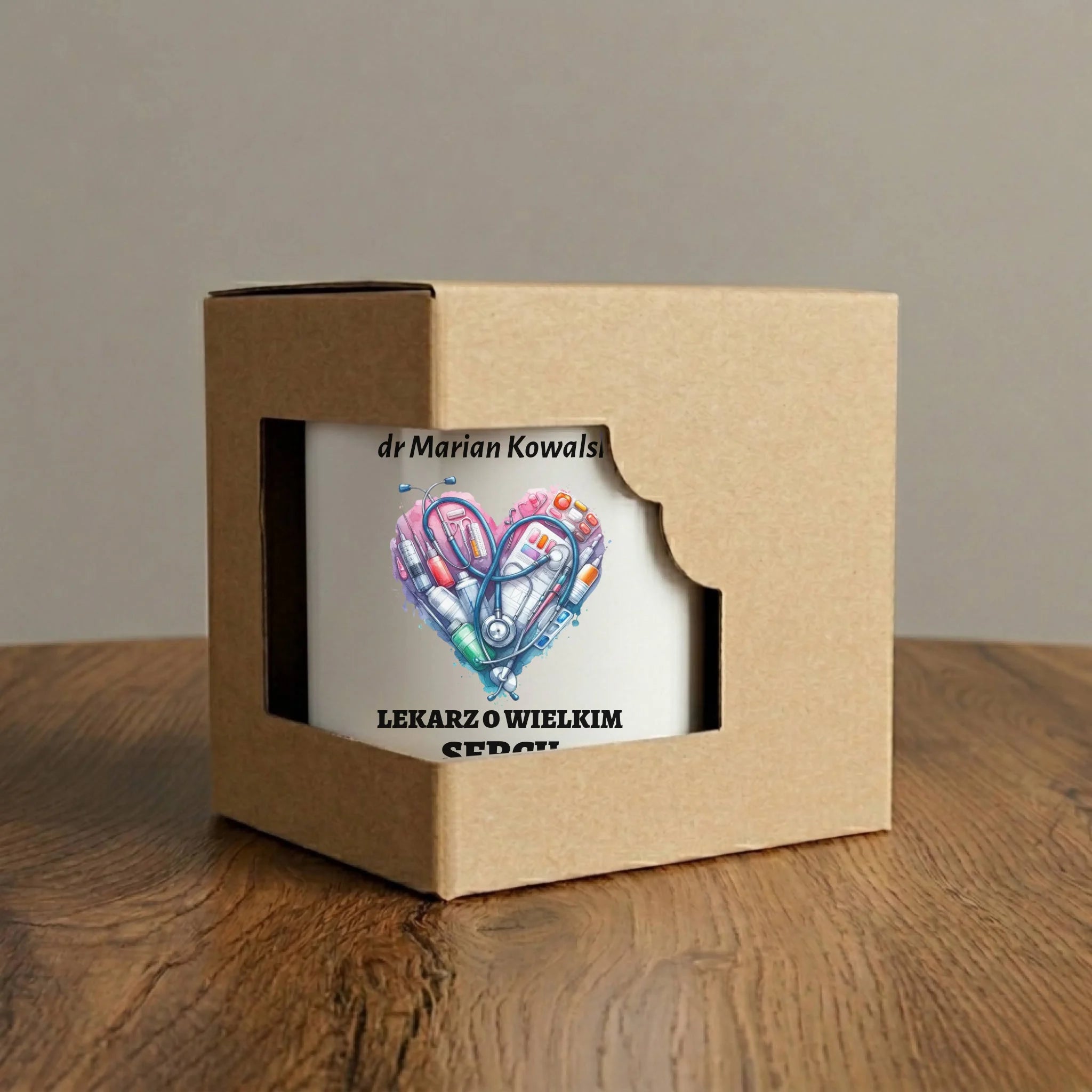 Kubek dla lekarza - Lekarz o wielkim sercu - personalizowany ZL02 - StoryCups.pl