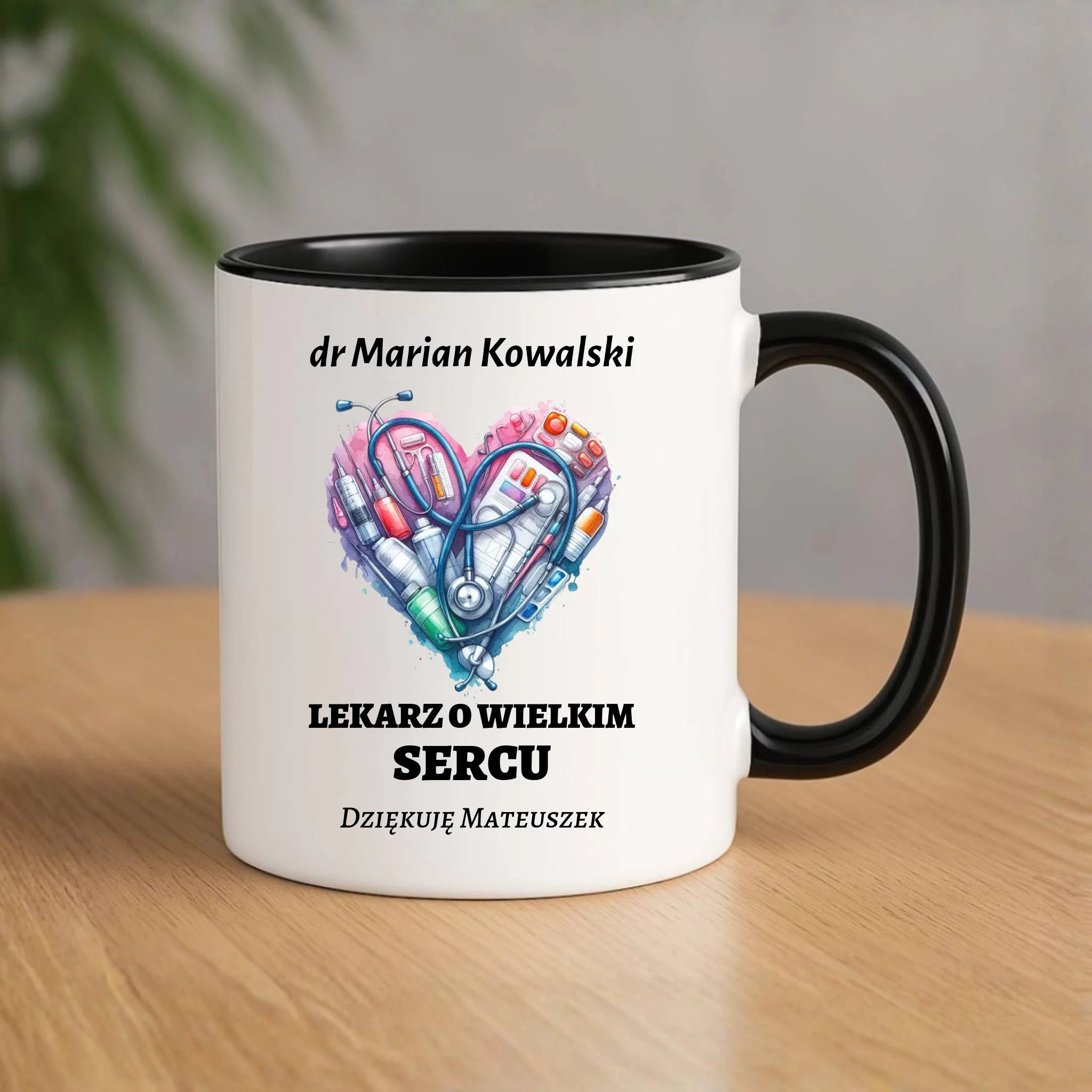 Kubek dla lekarza - Lekarz o wielkim sercu - personalizowany ZL02 - StoryCups.pl