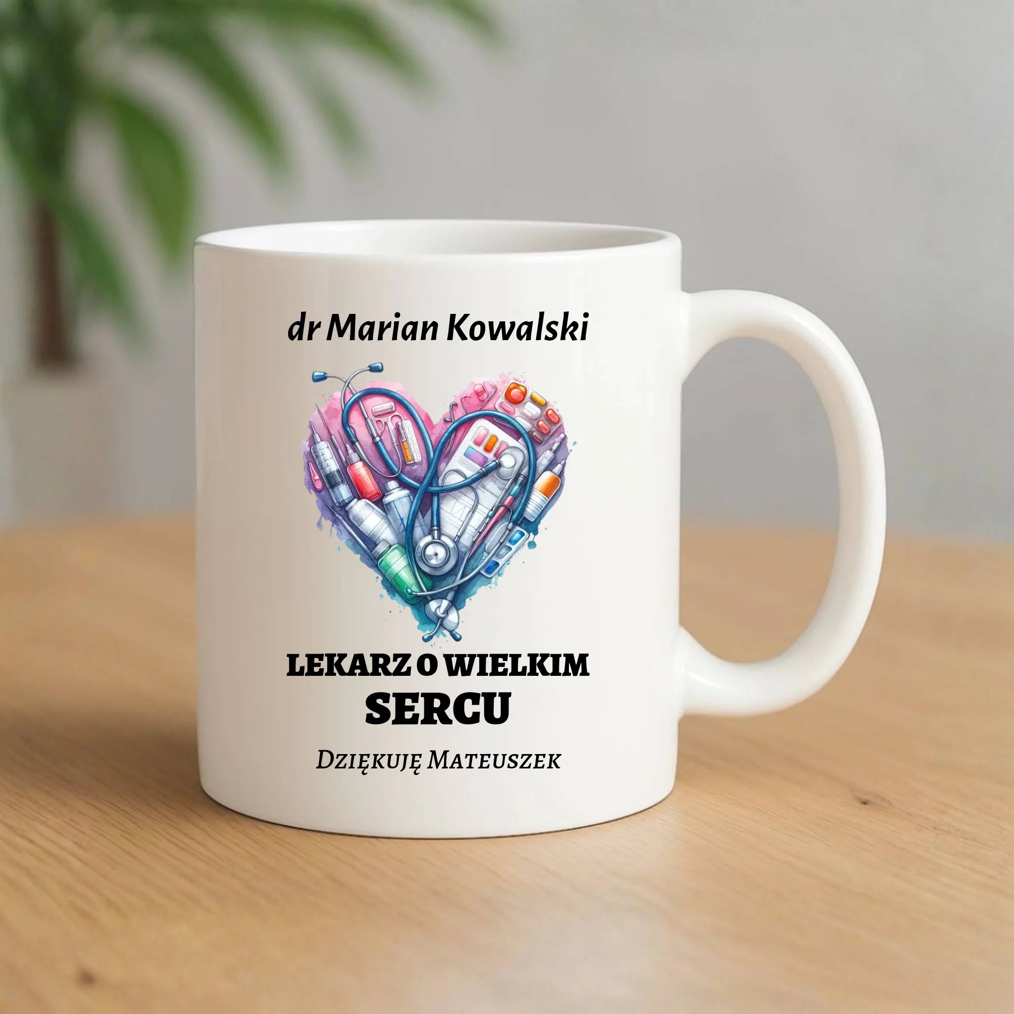 Kubek dla lekarza - Lekarz o wielkim sercu - personalizowany ZL02 - StoryCups.pl