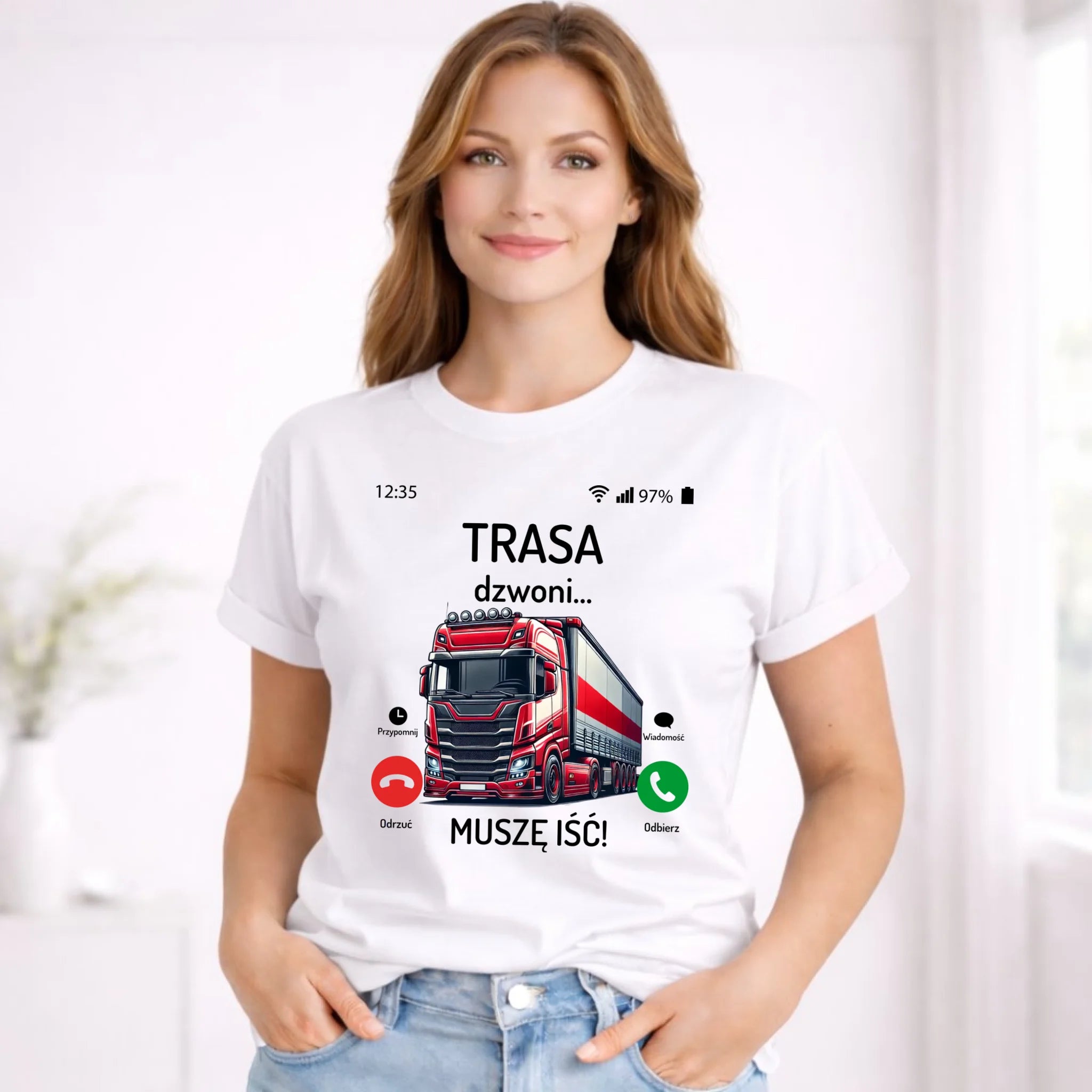 Koszulka damska dla zawodowego kierowcy - Trasa dzwoni muszę iść ZKT03 - StoryCups.pl