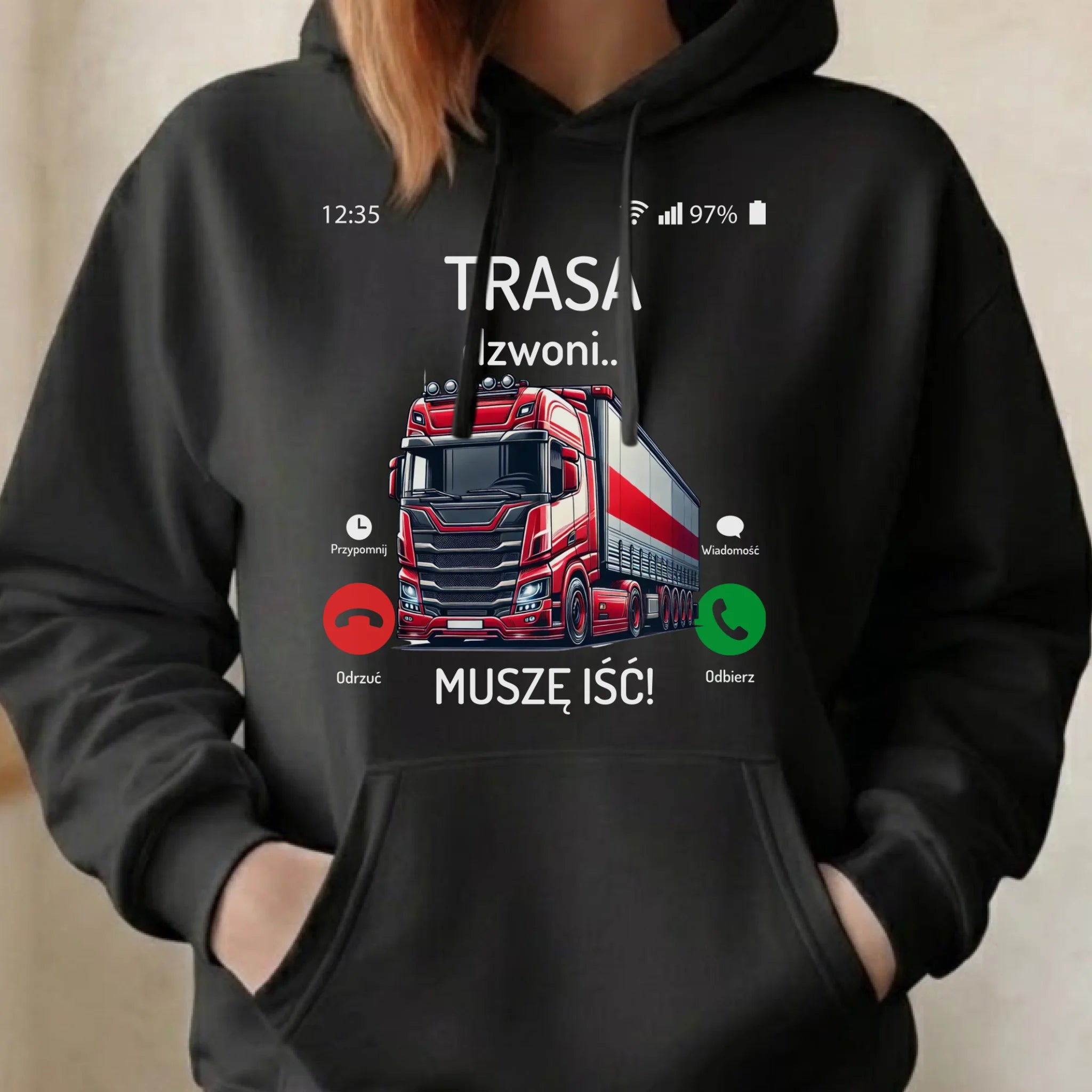 Bluza damska z kapturem dla zawodowego kierowcy - Trasa dzwoni muszę iść ZKT03 - StoryCups.pl