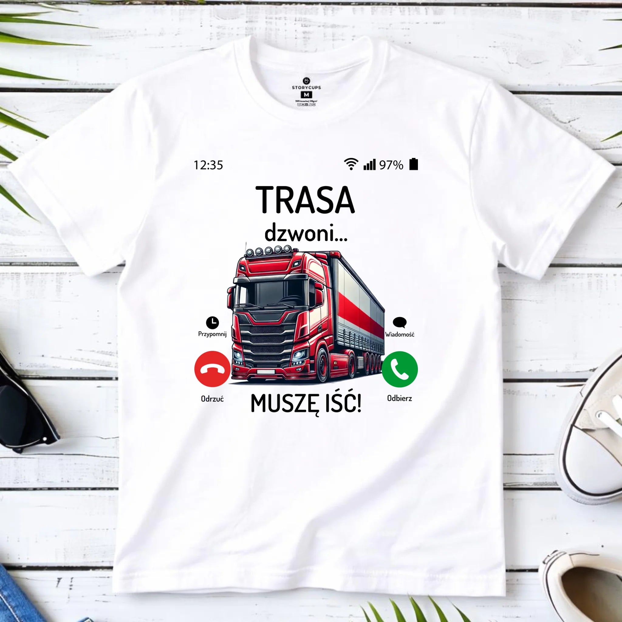 Koszulka męska dla zawodowego kierowcy - Trasa dzwoni muszę iść ZKT03 - StoryCups.pl