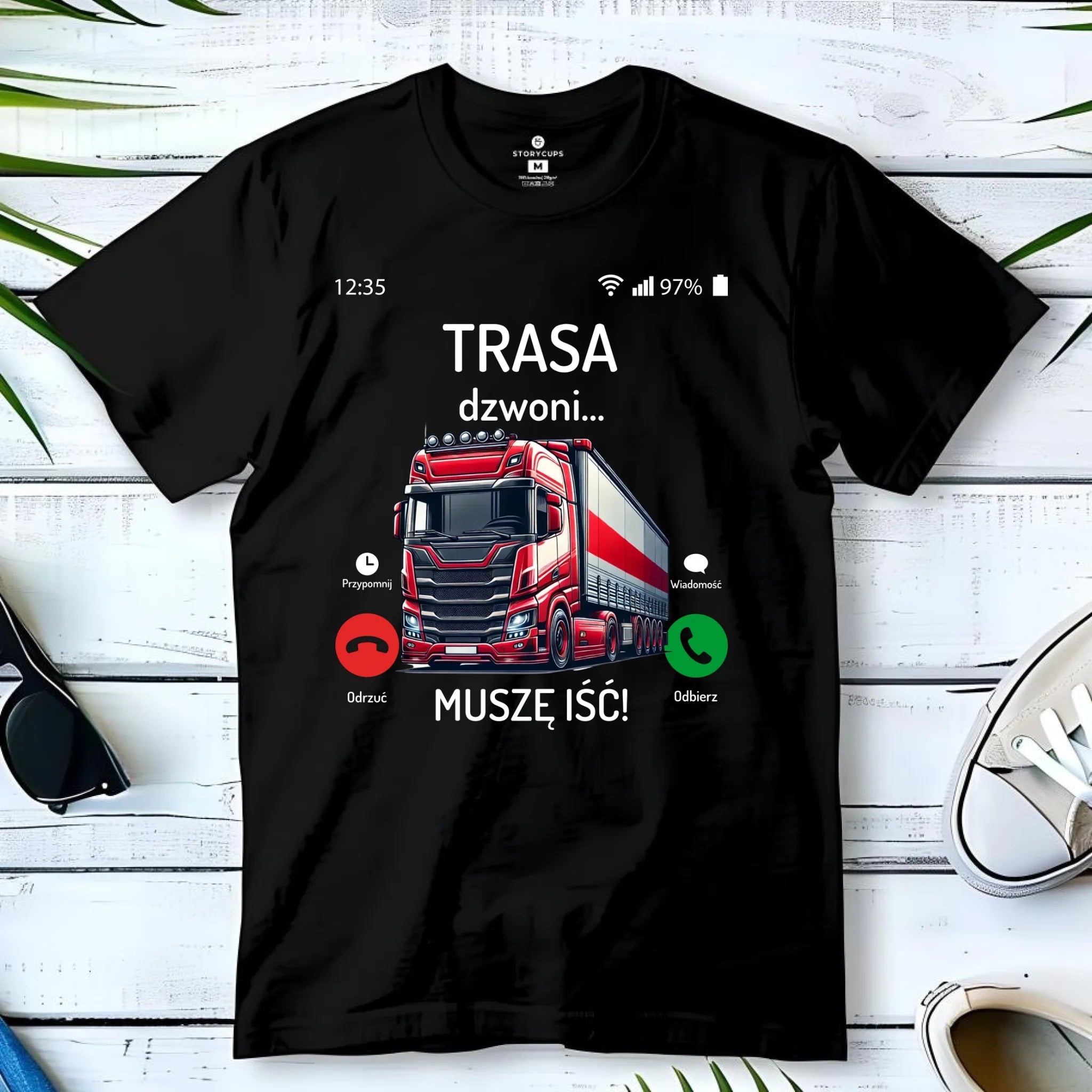 Koszulka męska dla zawodowego kierowcy - Trasa dzwoni muszę iść ZKT03 - StoryCups.pl