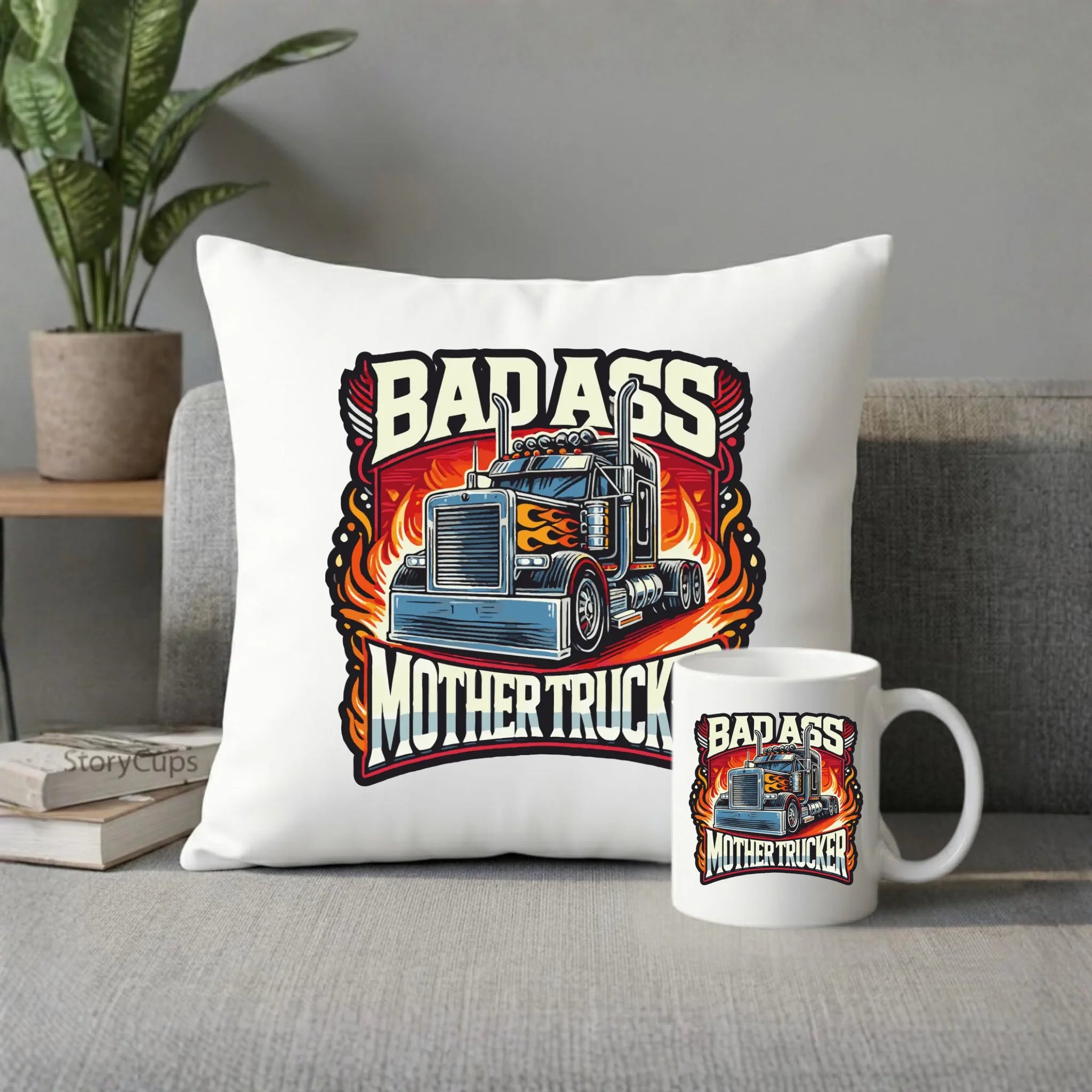 Zestaw poduszka i kubek dla kierowcy tira - Badass Mother Trucker ZKT04 - StoryCups.pl