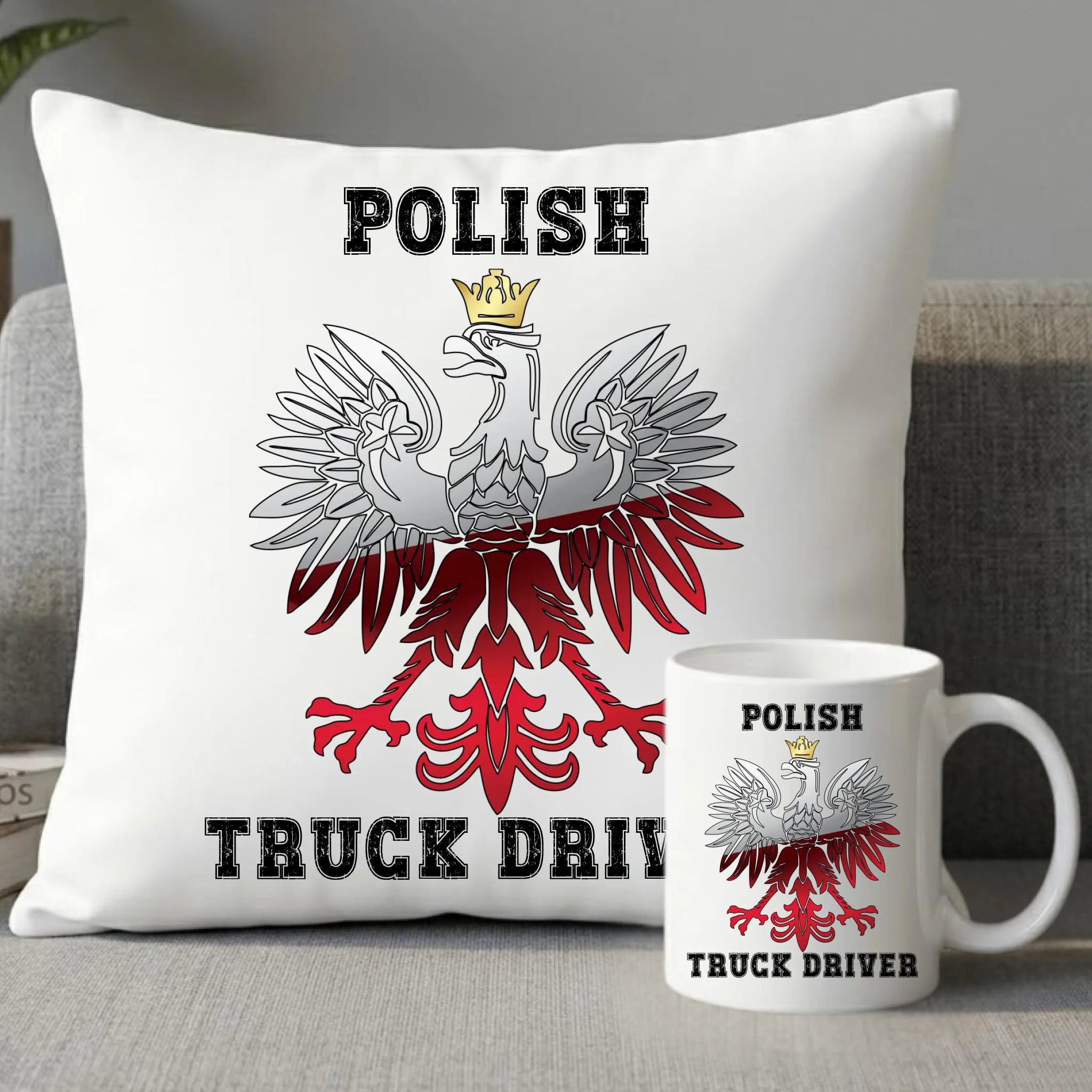 Zestaw poduszka i kubek dla zawodowego kierowcy - Patriotyczny Polish Truck Driver ZKT06 - StoryCups.pl