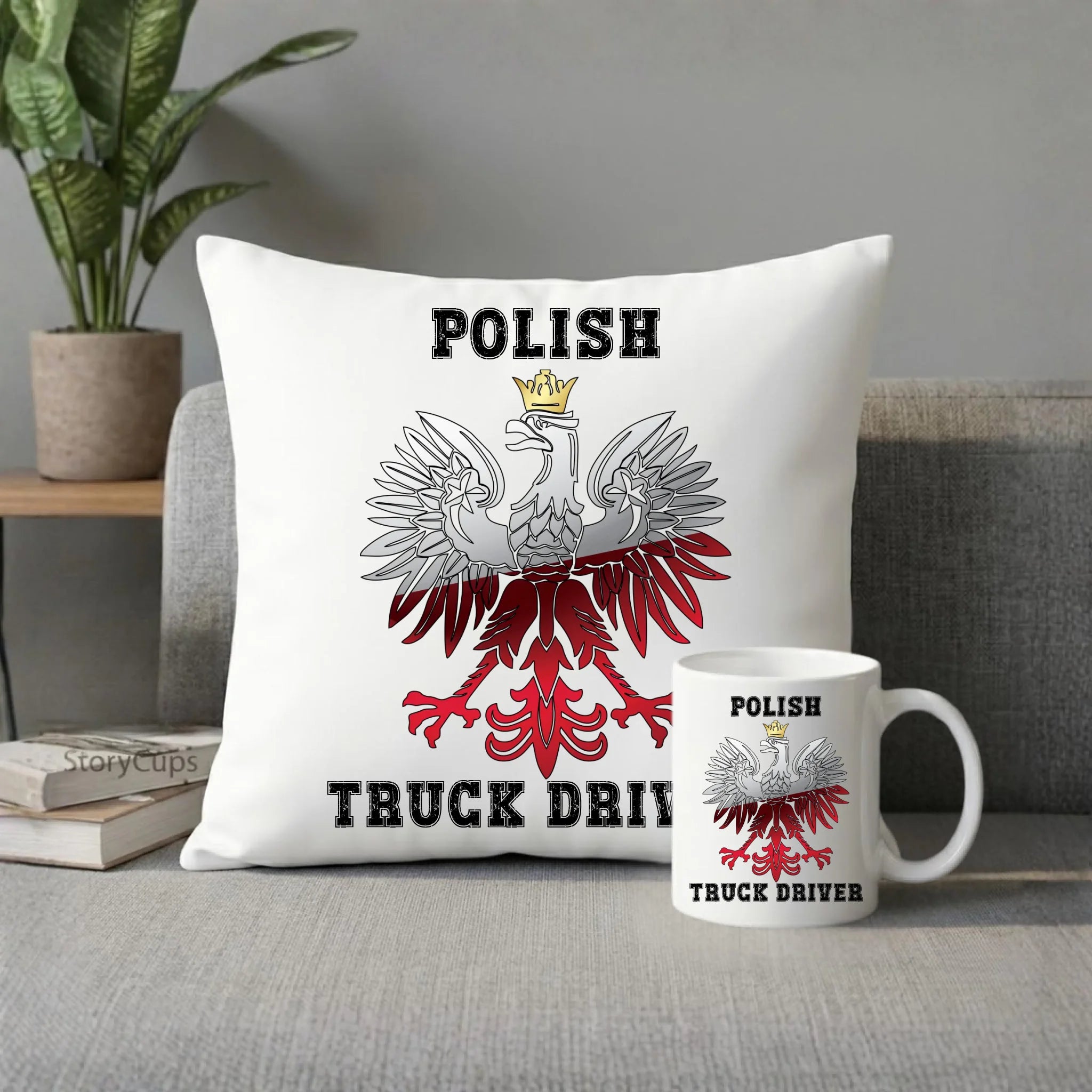 Zestaw poduszka i kubek dla zawodowego kierowcy - Patriotyczny Polish Truck Driver ZKT06 - StoryCups.pl