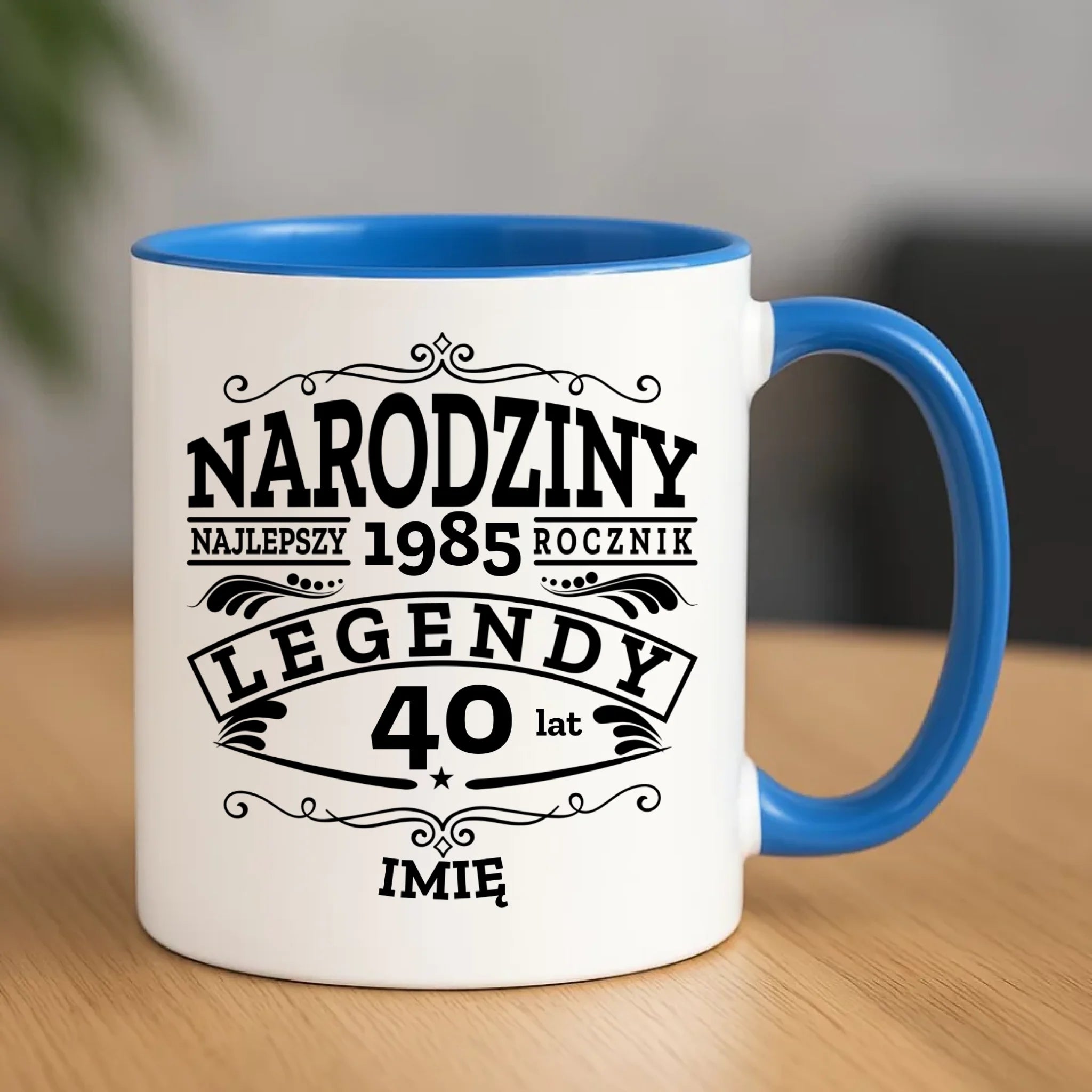 Urodzinowy niebieski kubek z nadrukiem prezent na URODZINY