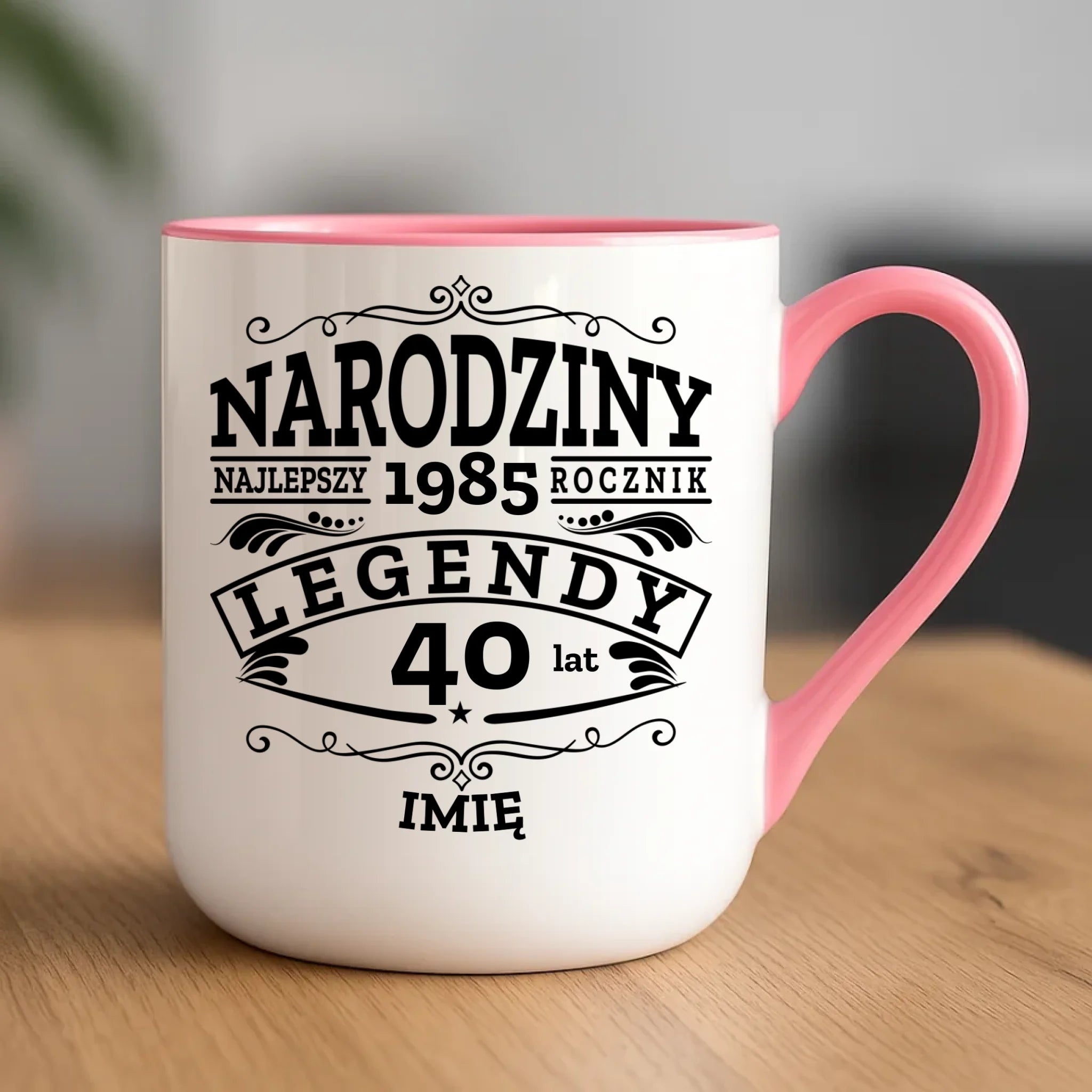 Urodzinowy różowy kubek elegant z nadrukiem prezent na URODZINY