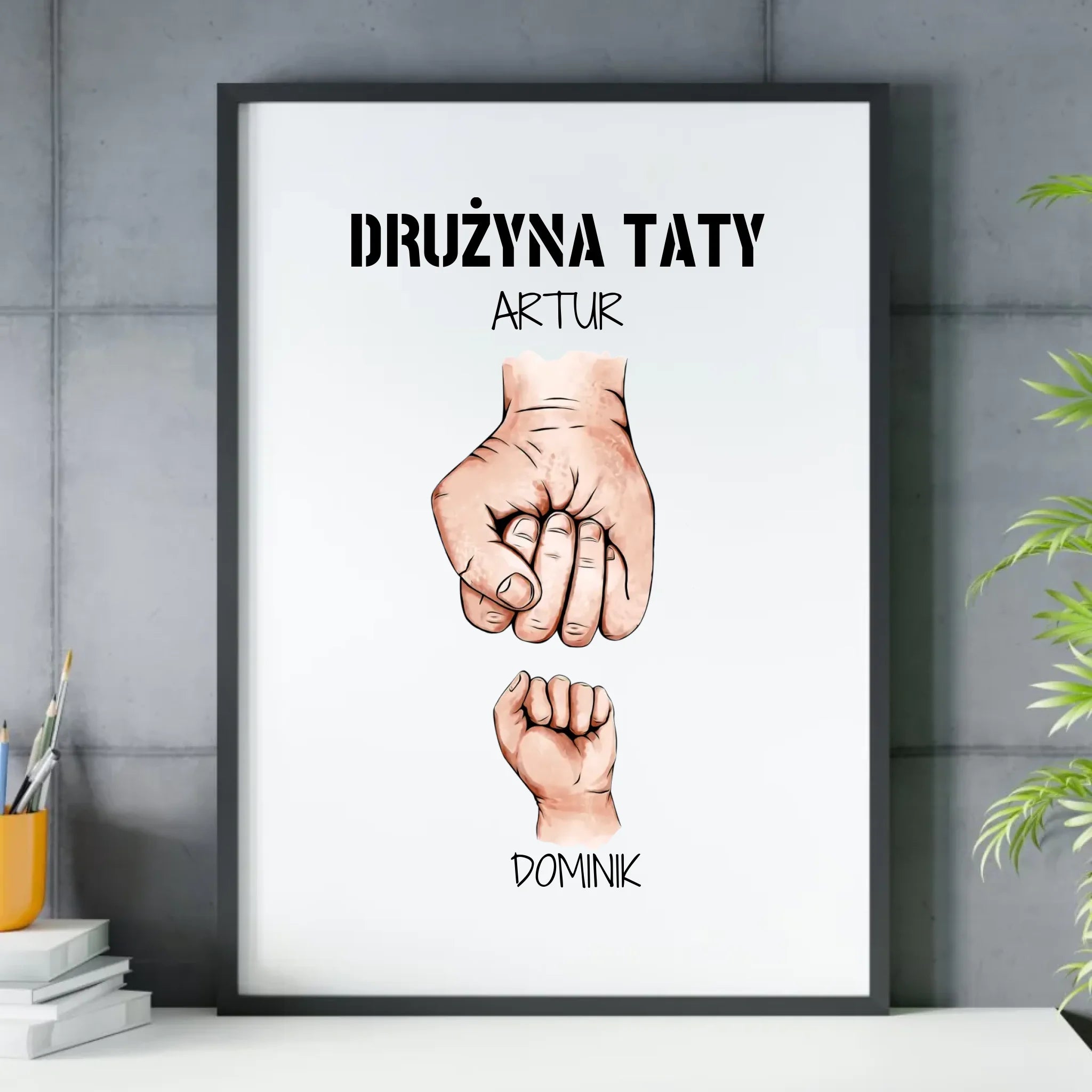 Plakat w ramie dla taty - Drużyna taty 1-6 imion dzieci - personalizowany DT01 - StoryCups.pl