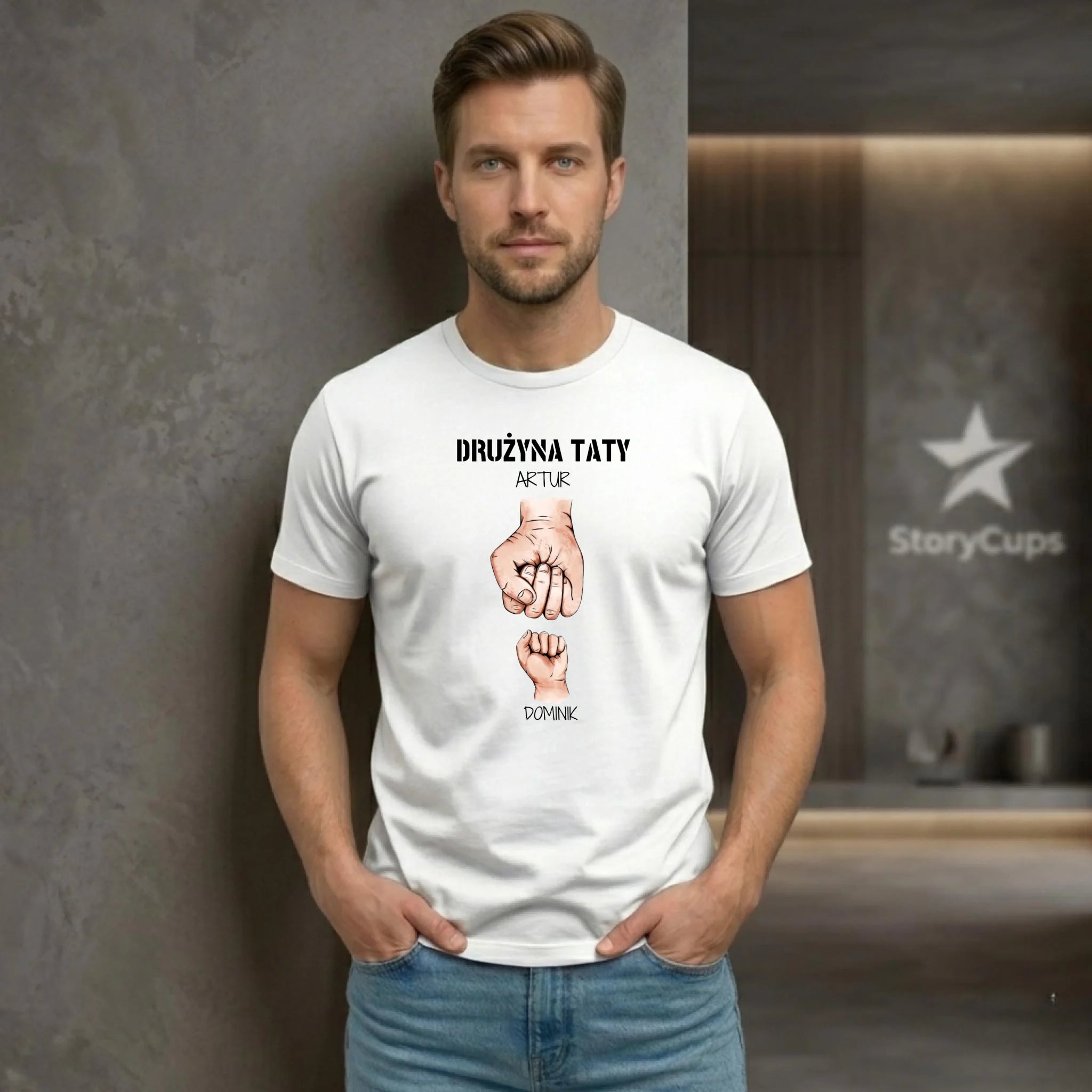 Koszulka dla taty - Drużyna taty 1-6 imion dzieci - personalizowana DT01 - StoryCups.pl