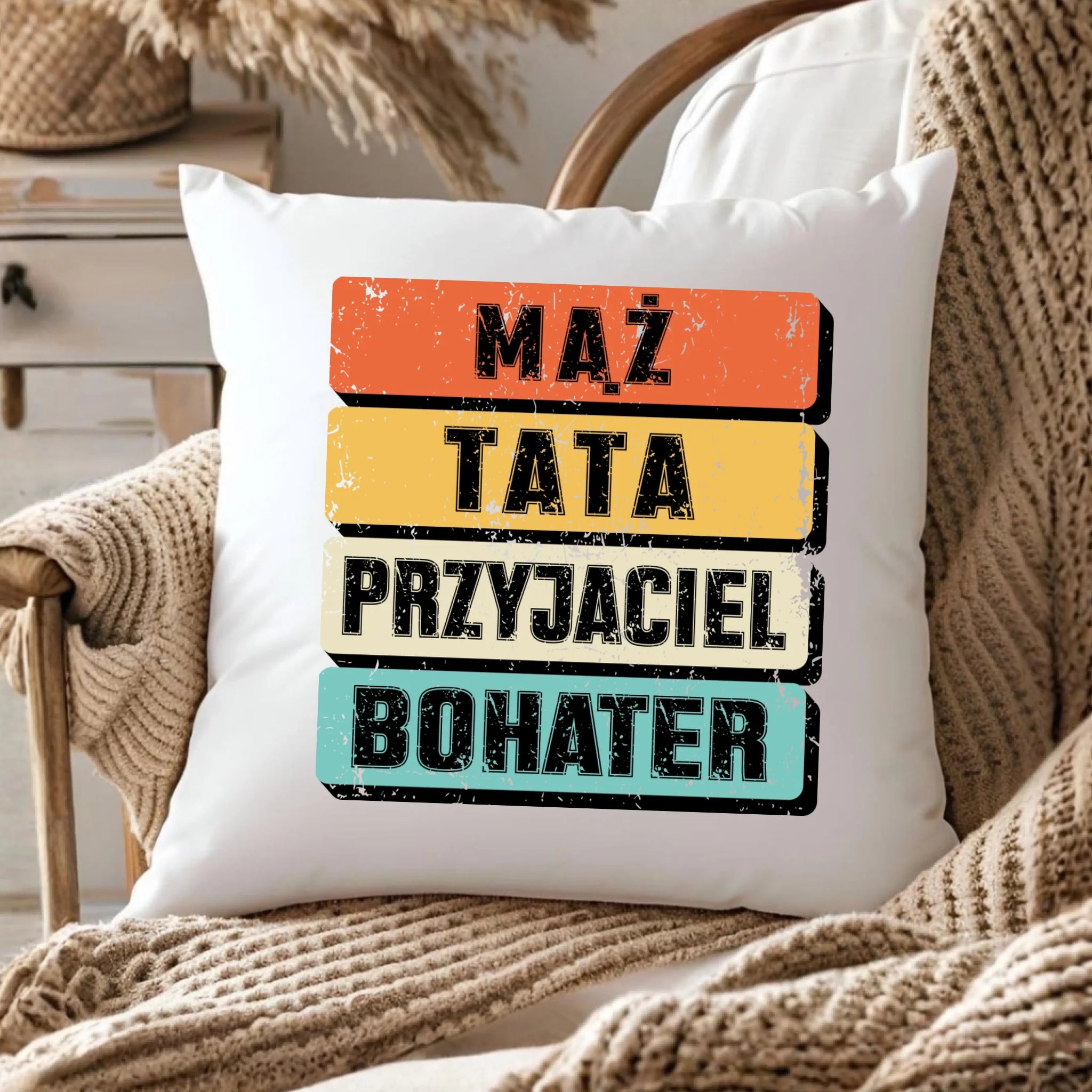 Poduszka dla taty - Mąż Tata Przyjaciel Bohater DT05 - StoryCups.pl