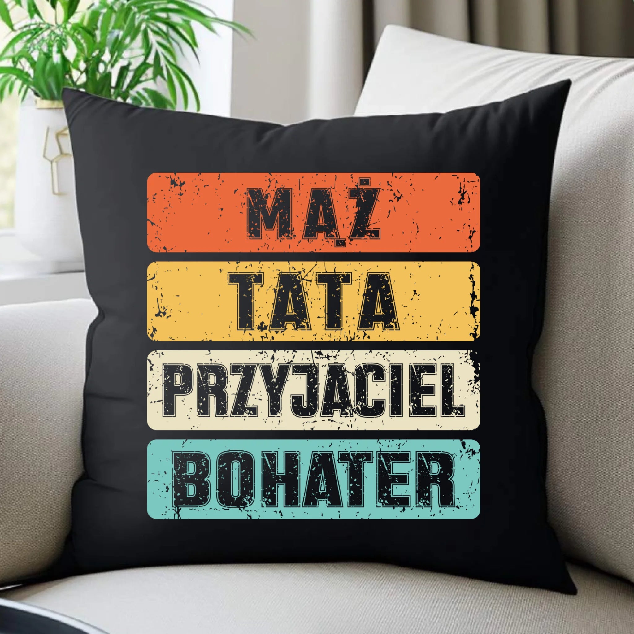 Poduszka dekoracyjna dla taty - Mąż Tata Przyjaciel Bohater DT05 - StoryCups.pl