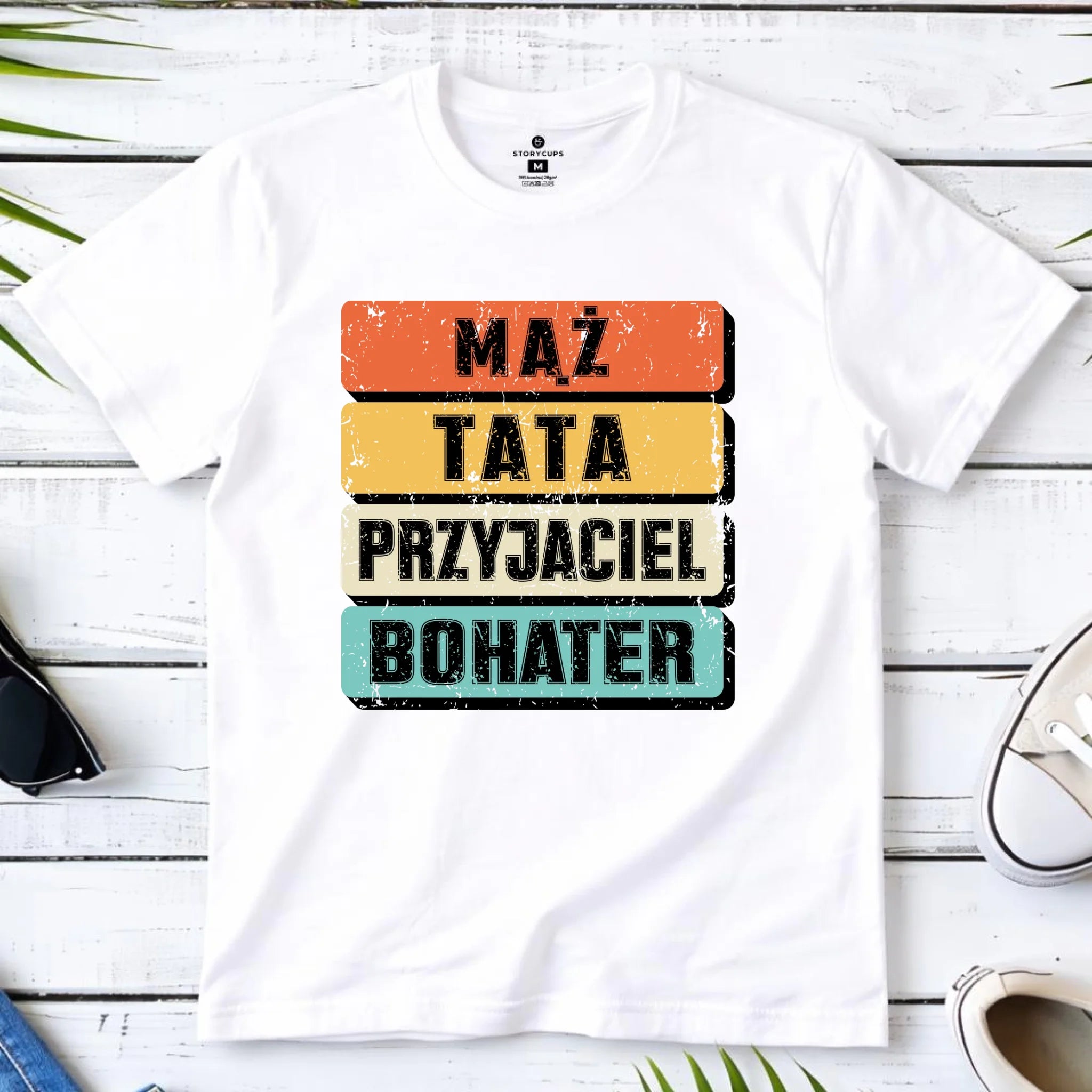 Koszulka dla taty - Mąż Tata Przyjaciel Bohater DT05 - StoryCups.pl