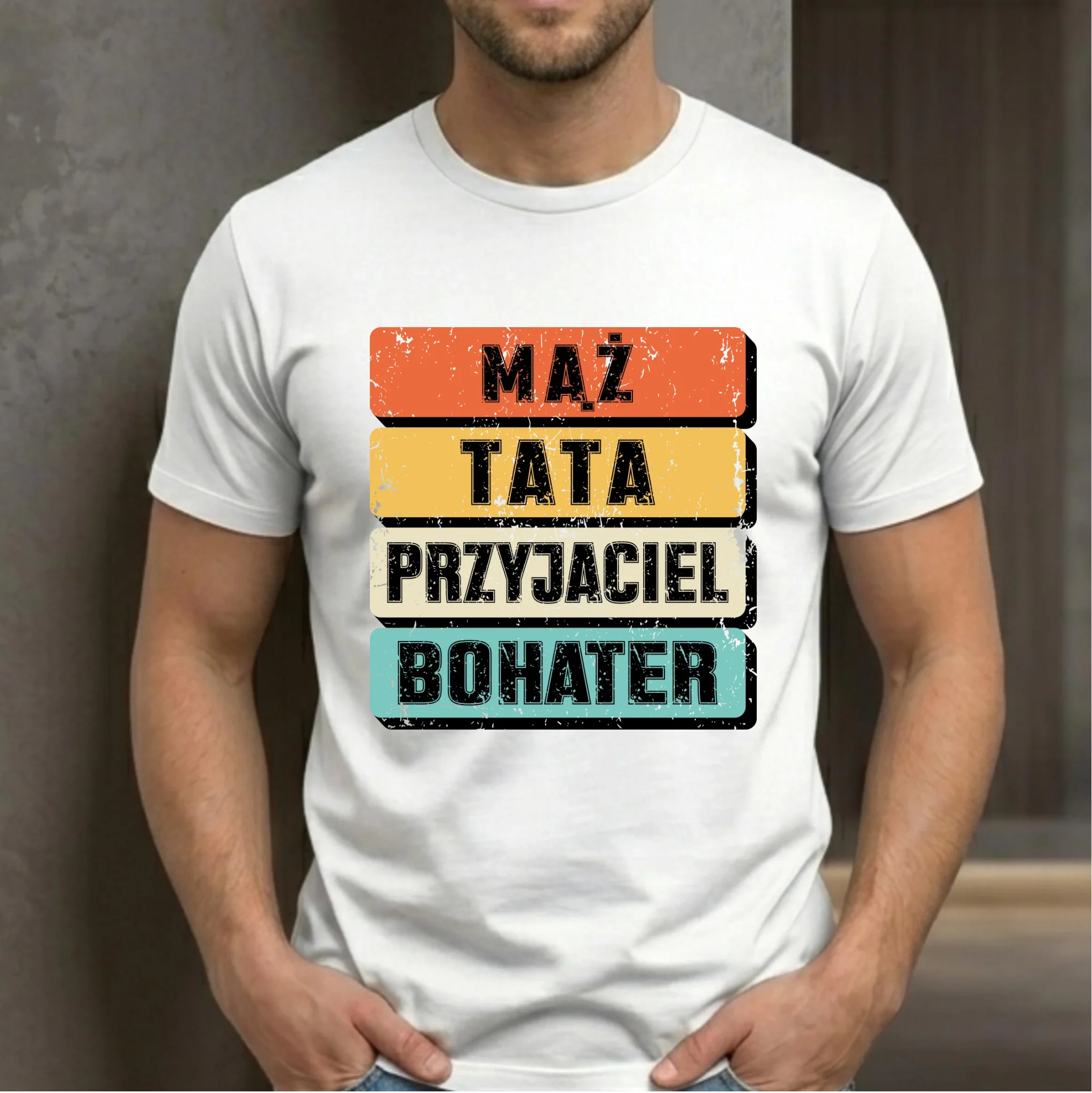 Koszulka dla taty - Mąż Tata Przyjaciel Bohater DT05 - StoryCups.pl