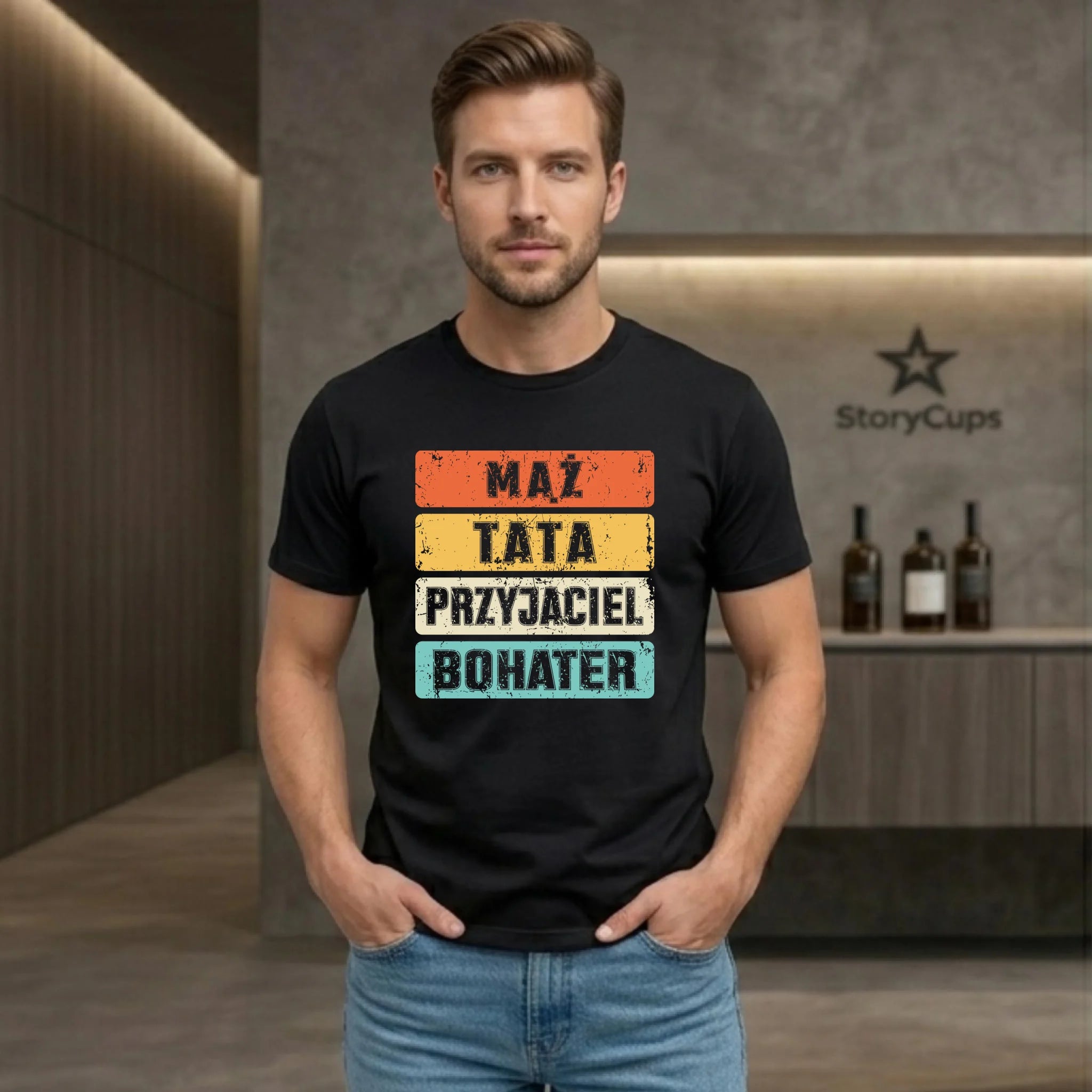 Koszulka dla taty - Mąż Tata Przyjaciel Bohater DT05 - StoryCups.pl