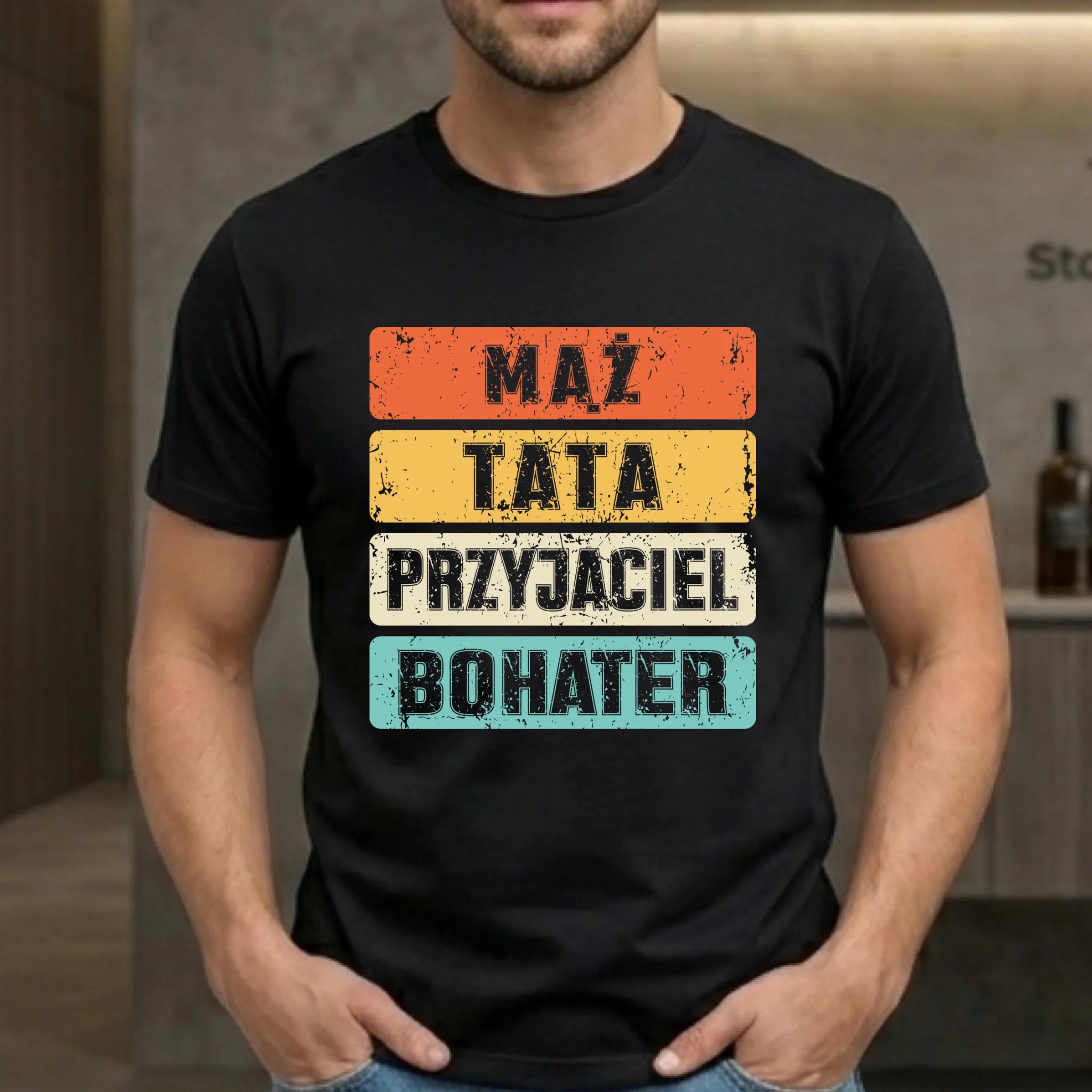 Koszulka dla taty - Mąż Tata Przyjaciel Bohater DT05 - StoryCups.pl