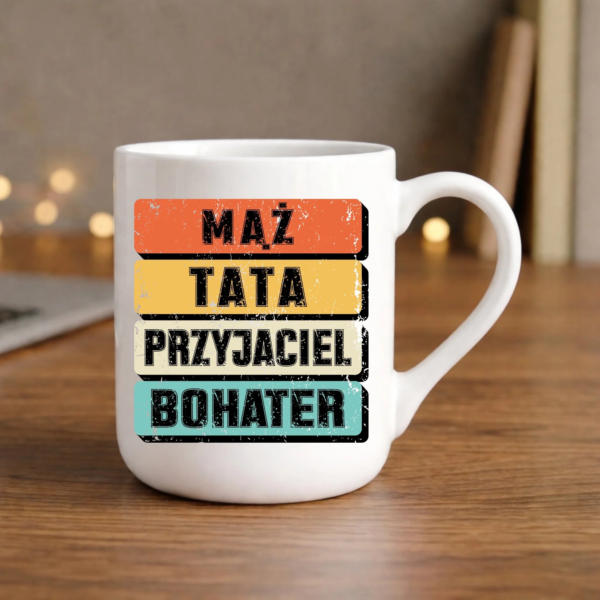 Kubek elegant dla taty - Mąż Tata Przyjaciel Bohater DT05 - StoryCups.pl