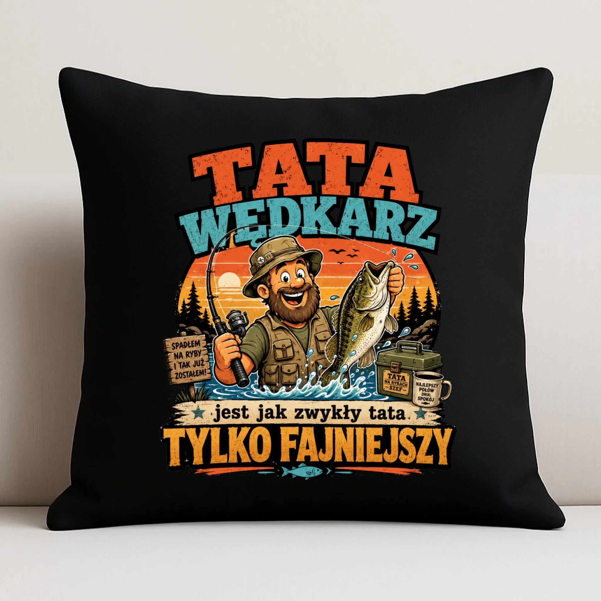 Poduszka dekoracyjna dla taty wędkarza - Tata wędkarz DT06 - StoryCups.pl