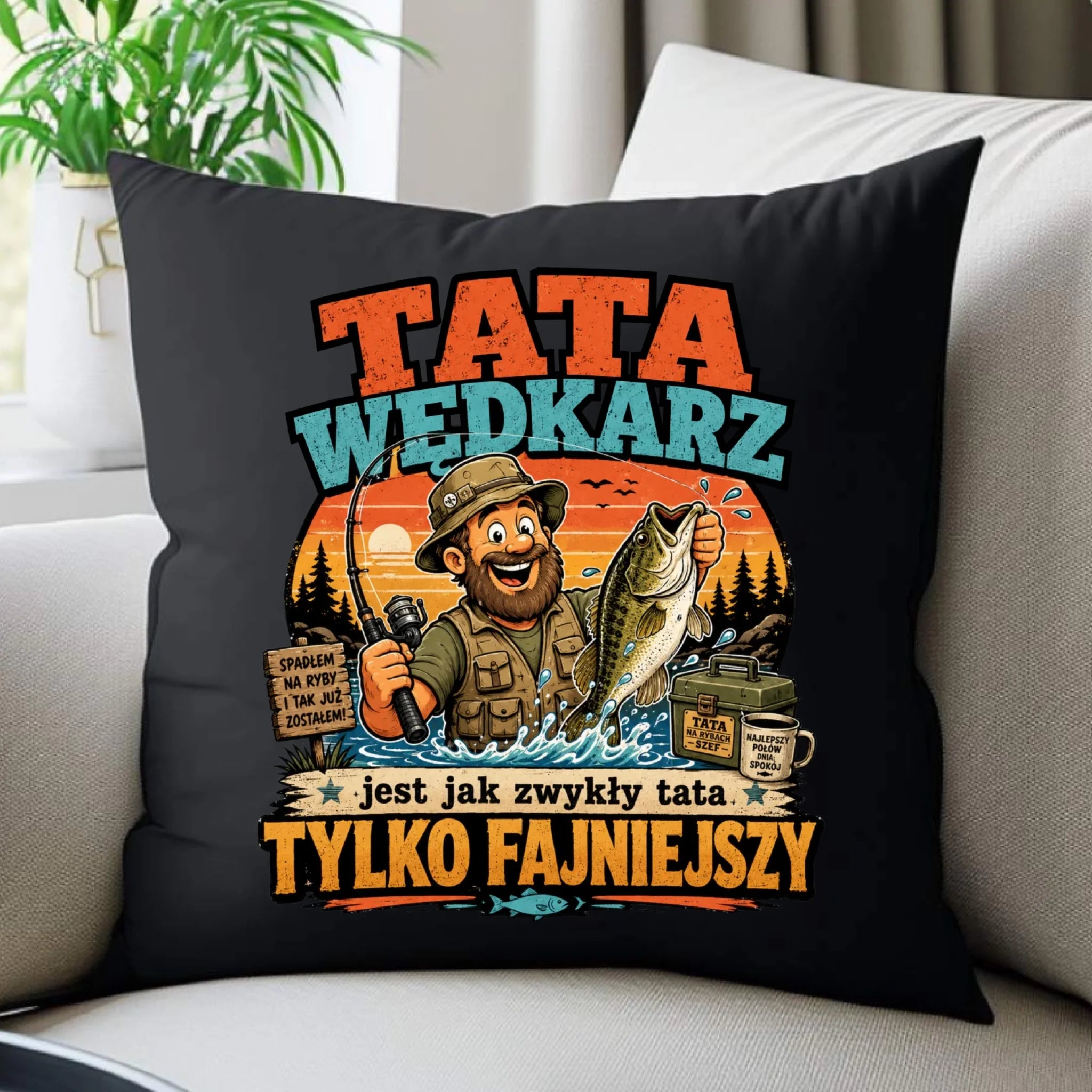 Poduszka dekoracyjna dla taty wędkarza - Tata wędkarz DT06 - StoryCups.pl