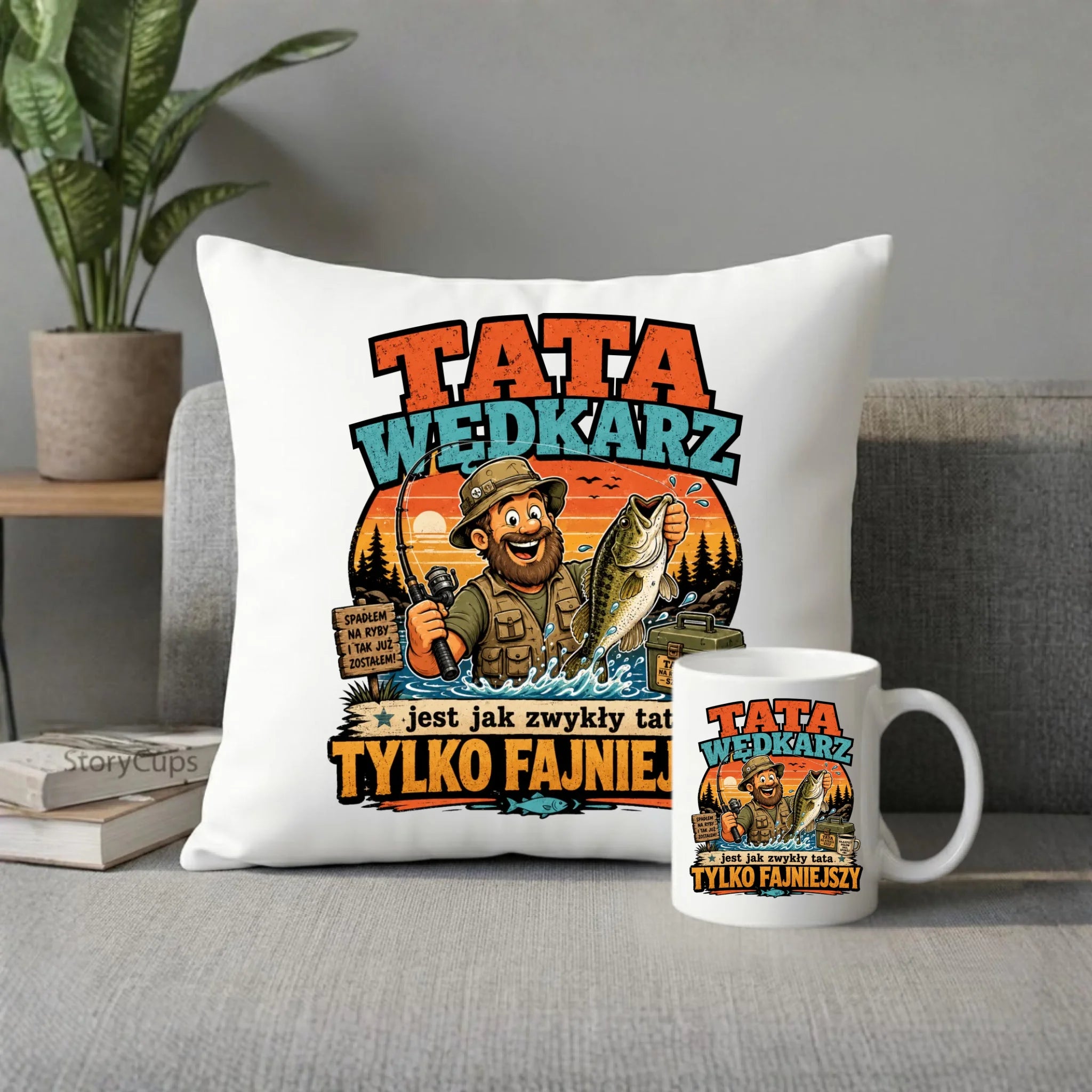 Zestaw poduszka i kubek dla taty wędkarza - Tata wędkarz DT06 - StoryCups.pl