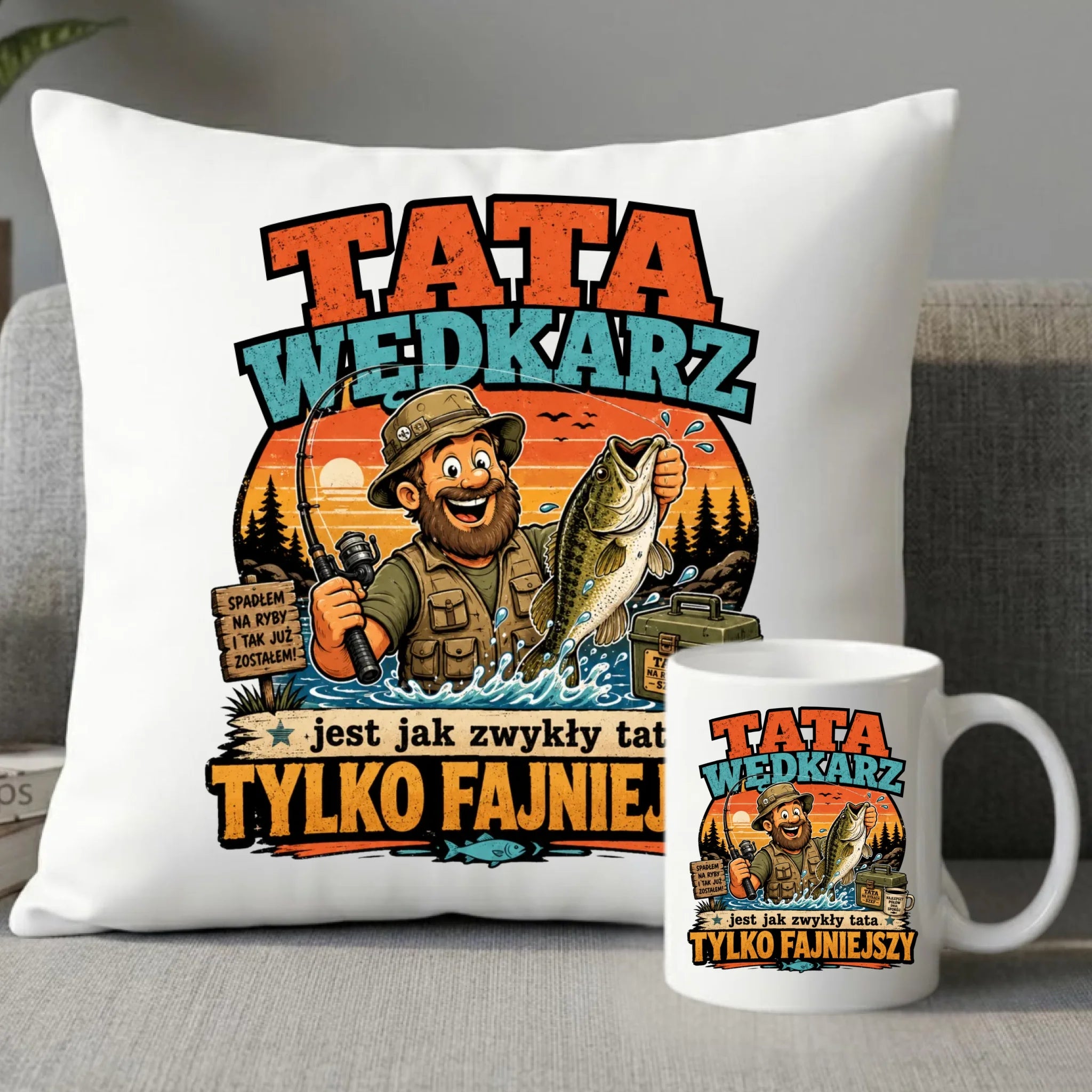 Zestaw poduszka i kubek dla taty wędkarza - Tata wędkarz DT06 - StoryCups.pl