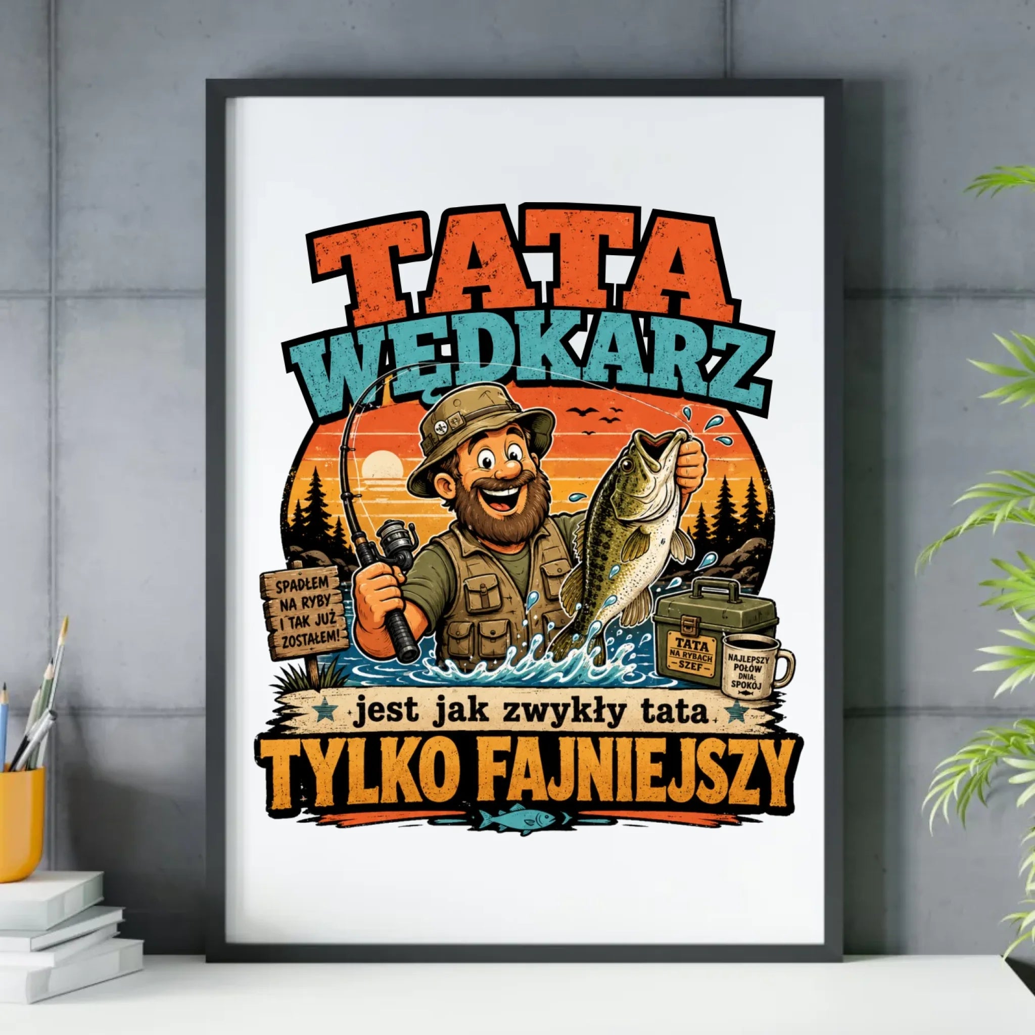 Plakat w ramie dla taty wędkarza - Tata wędkarz DT06 - StoryCups.pl